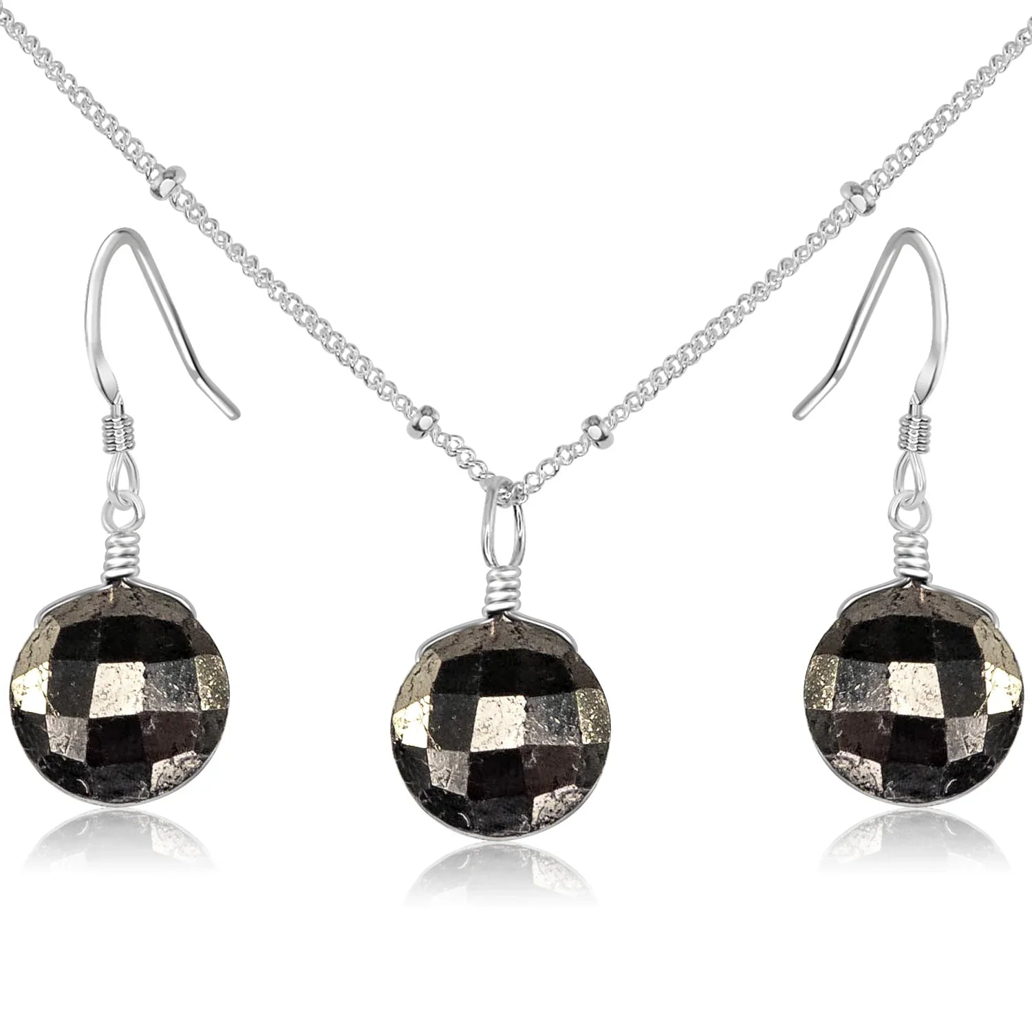 Faceted Pyrite Crystal Circle Jewellery Set