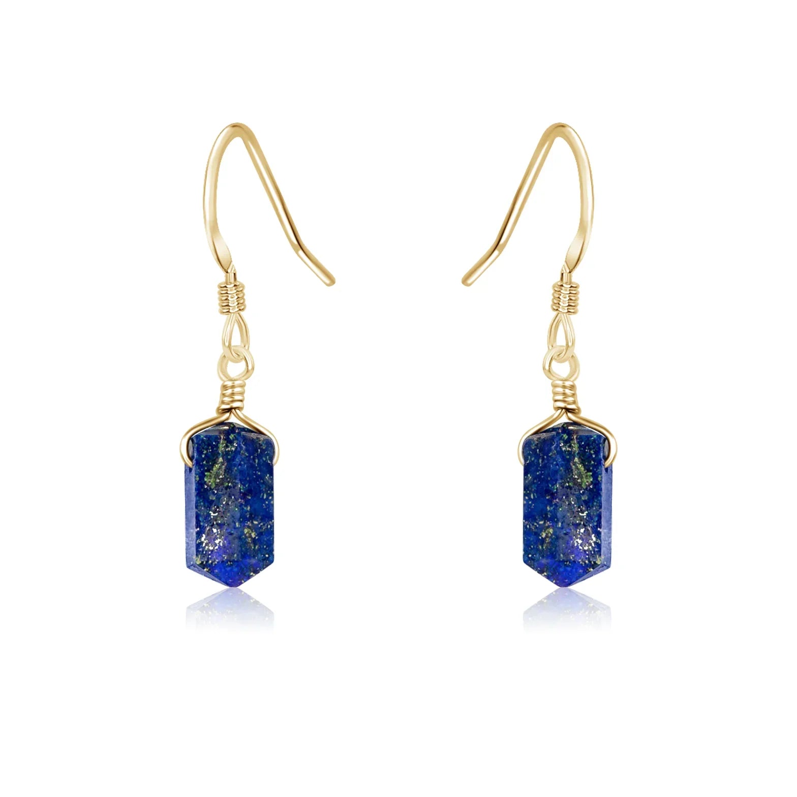 Lapis Lazuli Mini Double Terminated Crystal Point Dangle Drop Earrings