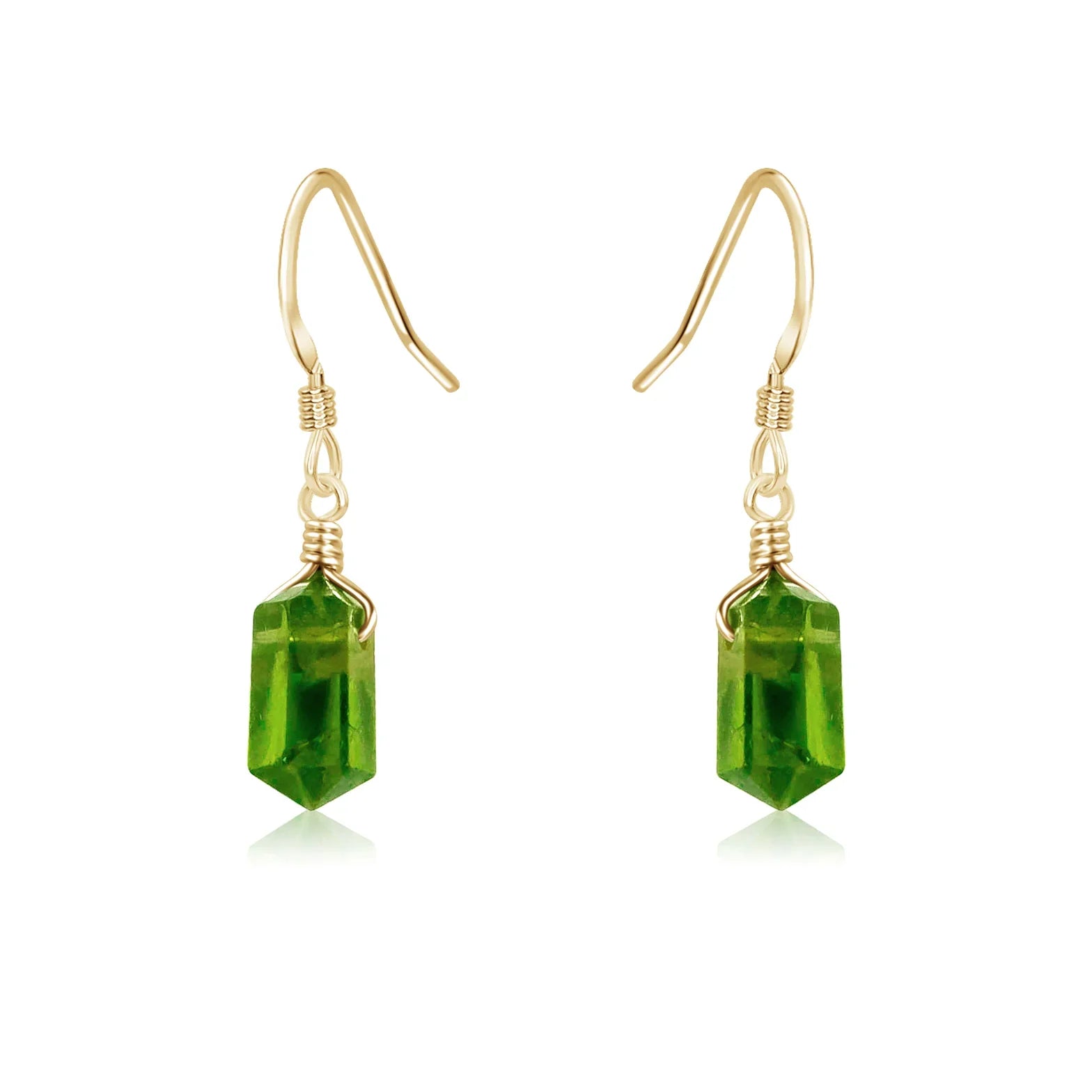Peridot Mini Double Terminated Crystal Point Dangle Drop Earrings