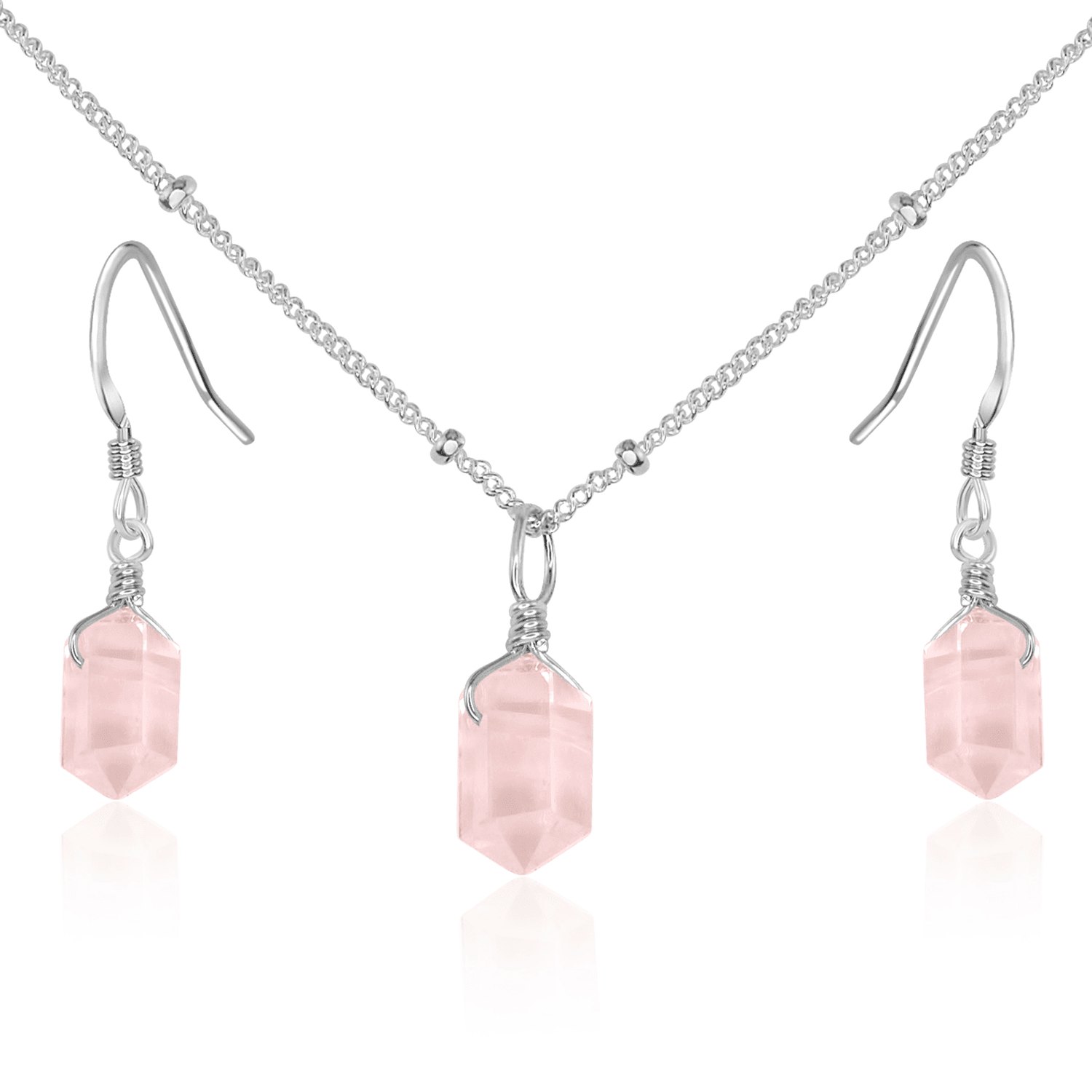 Rose Quartz Double Terminated Crystal Jewellery Set