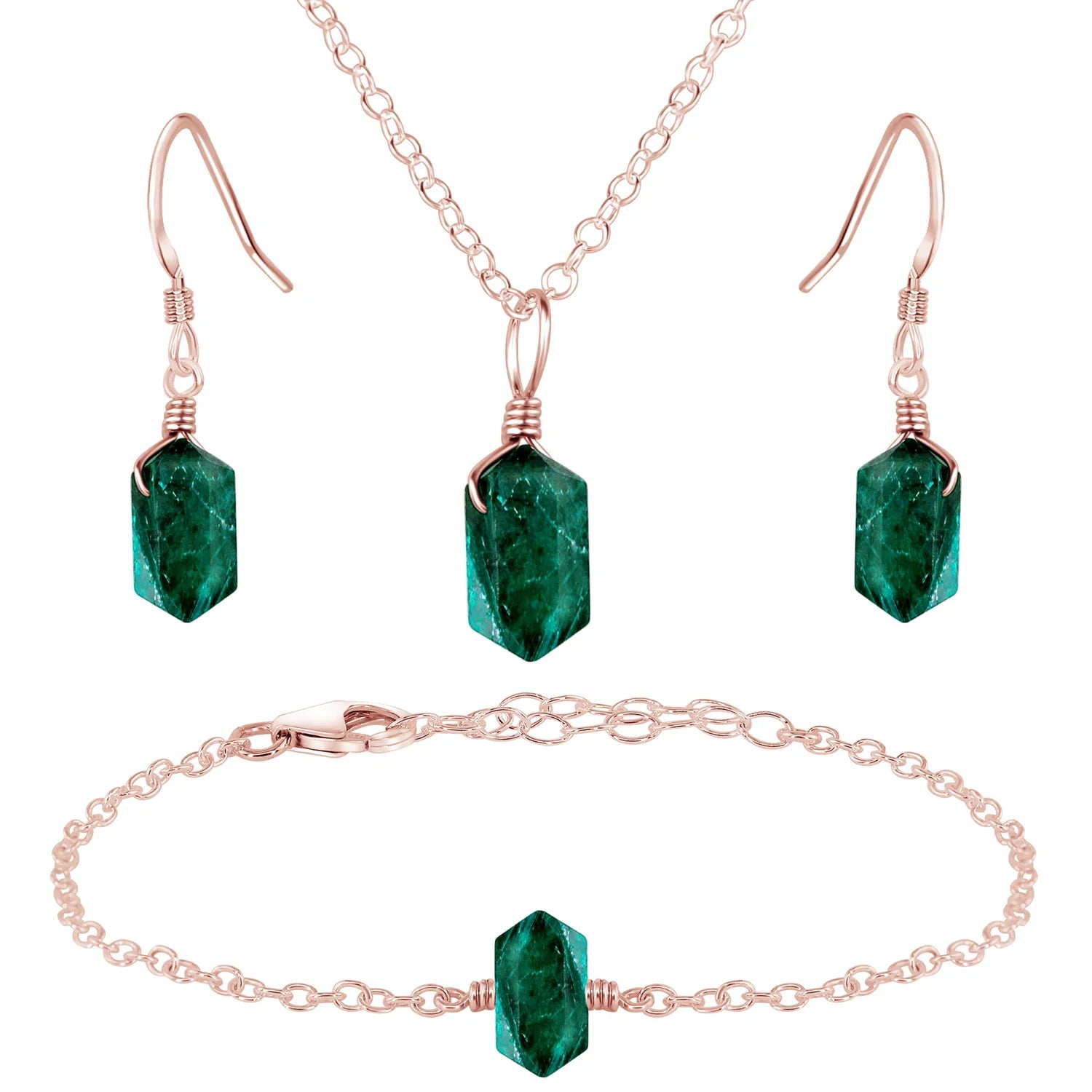 Emerald Double Terminated Crystal Jewellery Set