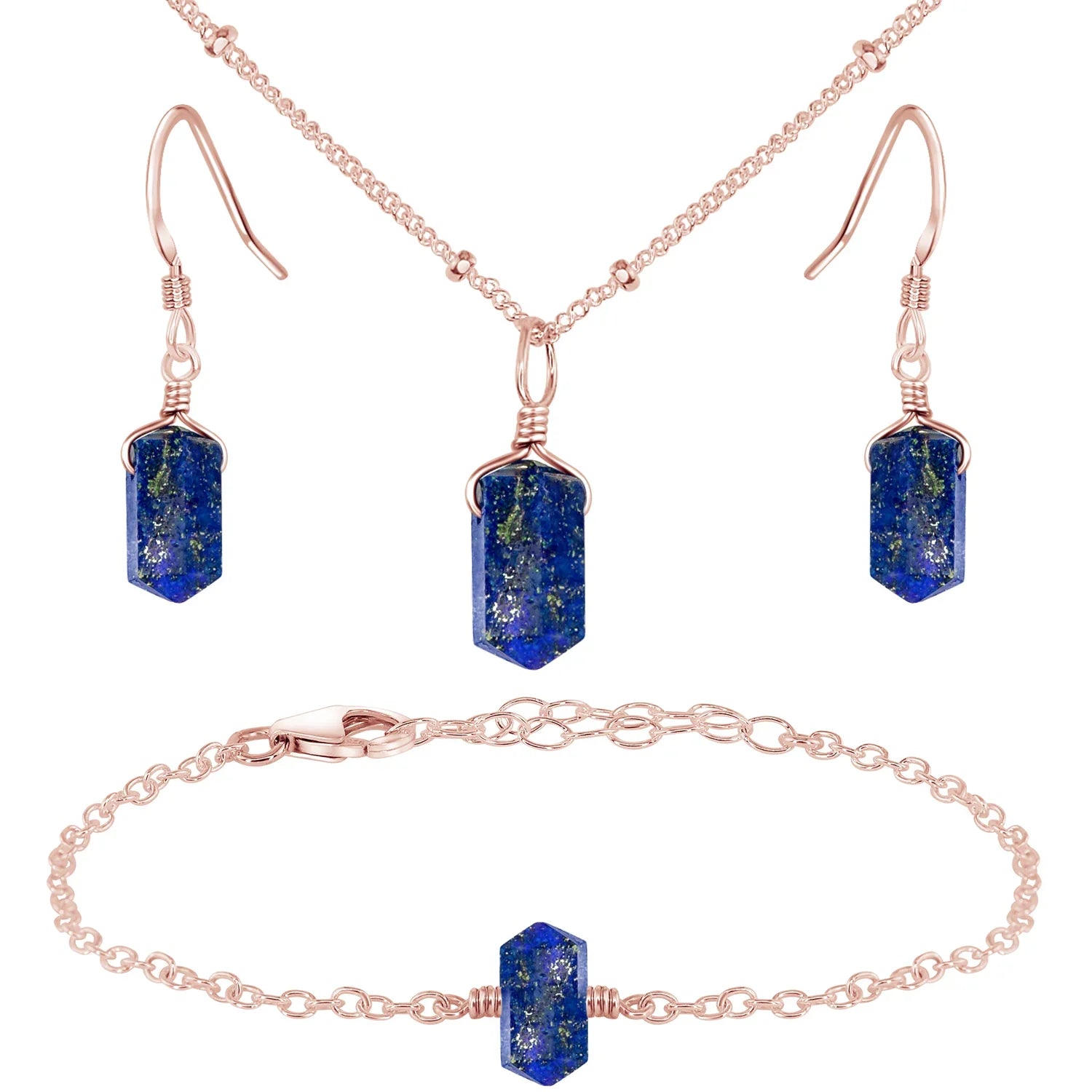 Lapis Lazuli Double Terminated Crystal Jewellery Set