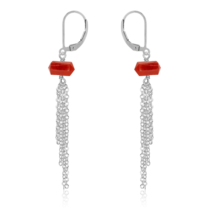 Carnelian Double Terminated Crystal Point Tassel Earrings - Carnelian Double Terminated Crystal Point Tassel Earrings - Sterling Silver - Luna Tide Handmade Crystal Jewellery