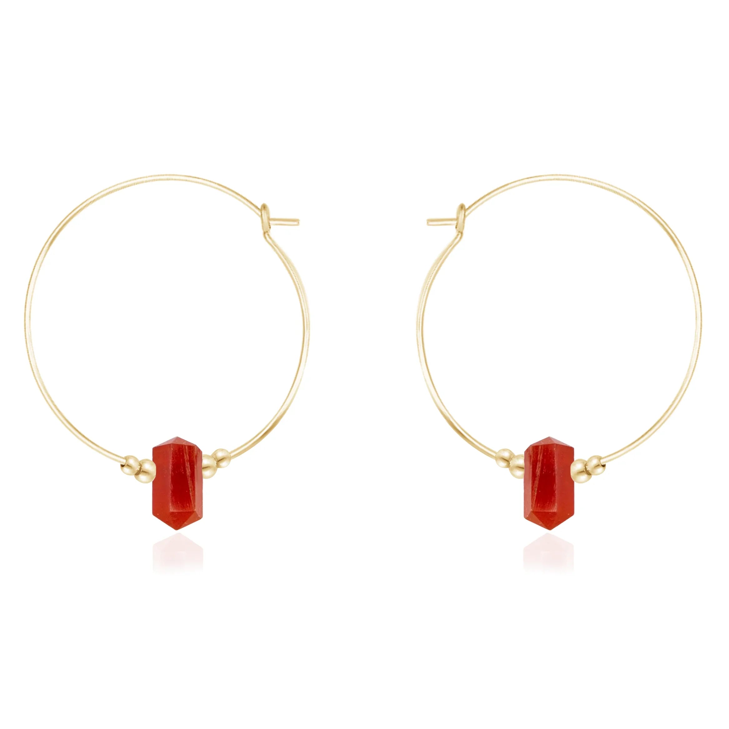 Large Hoop Carnelian Double Terminated Crystal Point Earrings