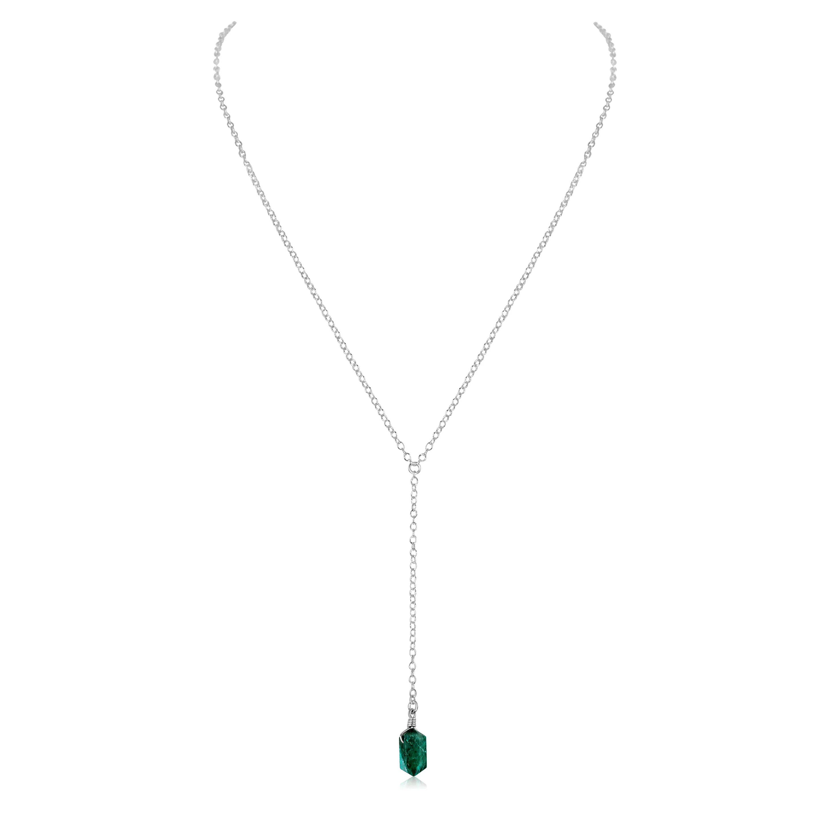 Emerald Double Terminated Mini Crystal Point Lariat Necklace
