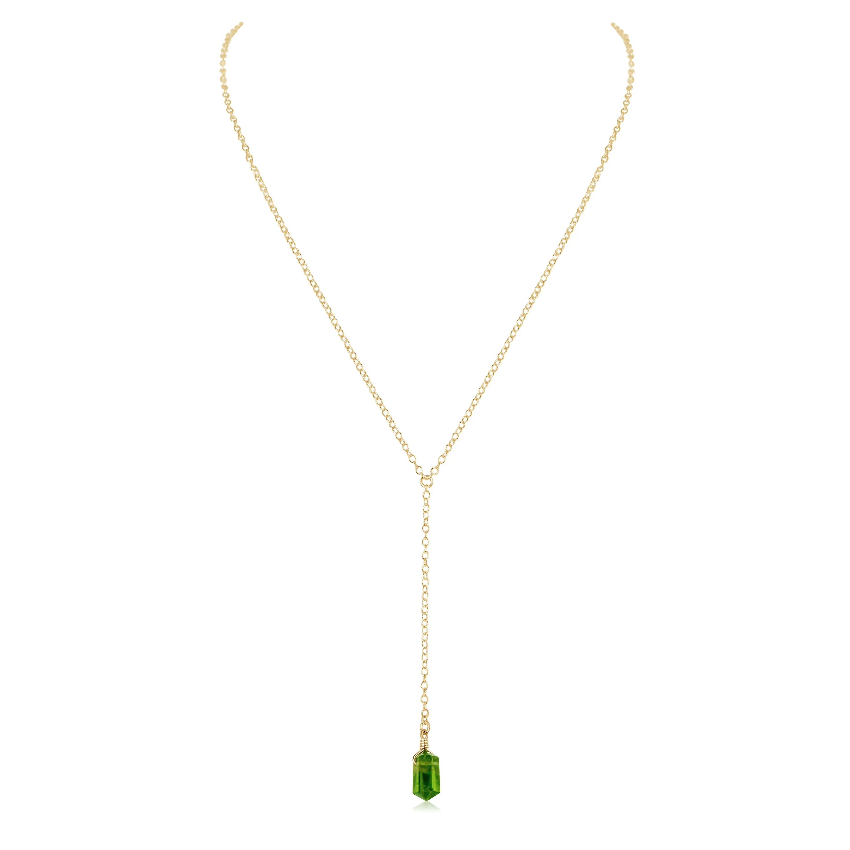 Peridot Double Terminated Mini Crystal Point Lariat Necklace