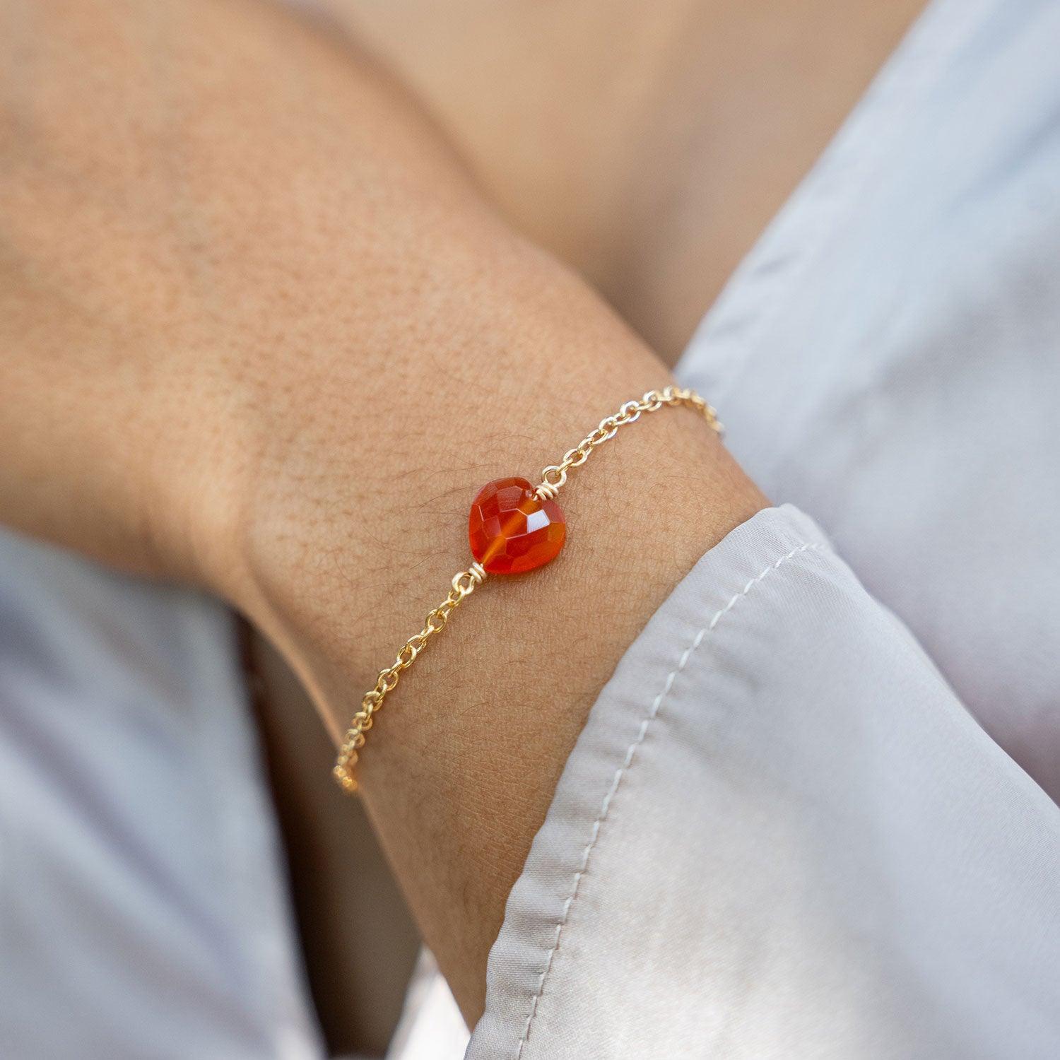 Carnelian Crystal Heart Bracelet - Carnelian Crystal Heart Bracelet - 14k Gold Fill - Luna Tide Handmade Crystal Jewellery