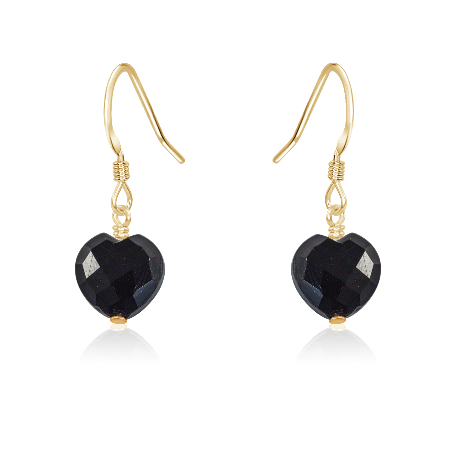 Black Onyx Crystal Heart Dangle Earrings - Black Onyx Crystal Heart Dangle Earrings - 14k Gold Fill - Luna Tide Handmade Crystal Jewellery