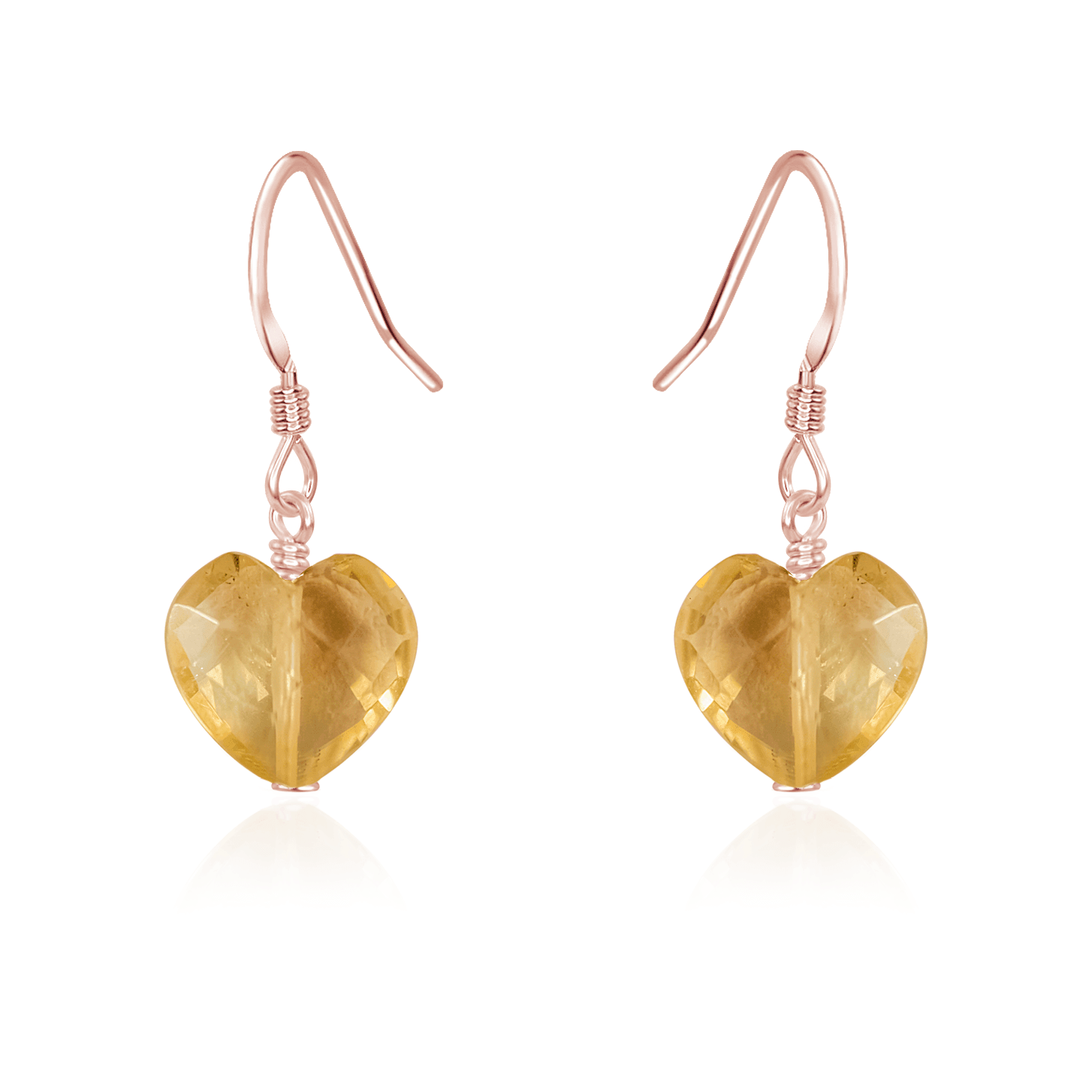 Citrine Crystal Heart Dangle Earrings - Citrine Crystal Heart Dangle Earrings - 14k Rose Gold Fill - Luna Tide Handmade Crystal Jewellery