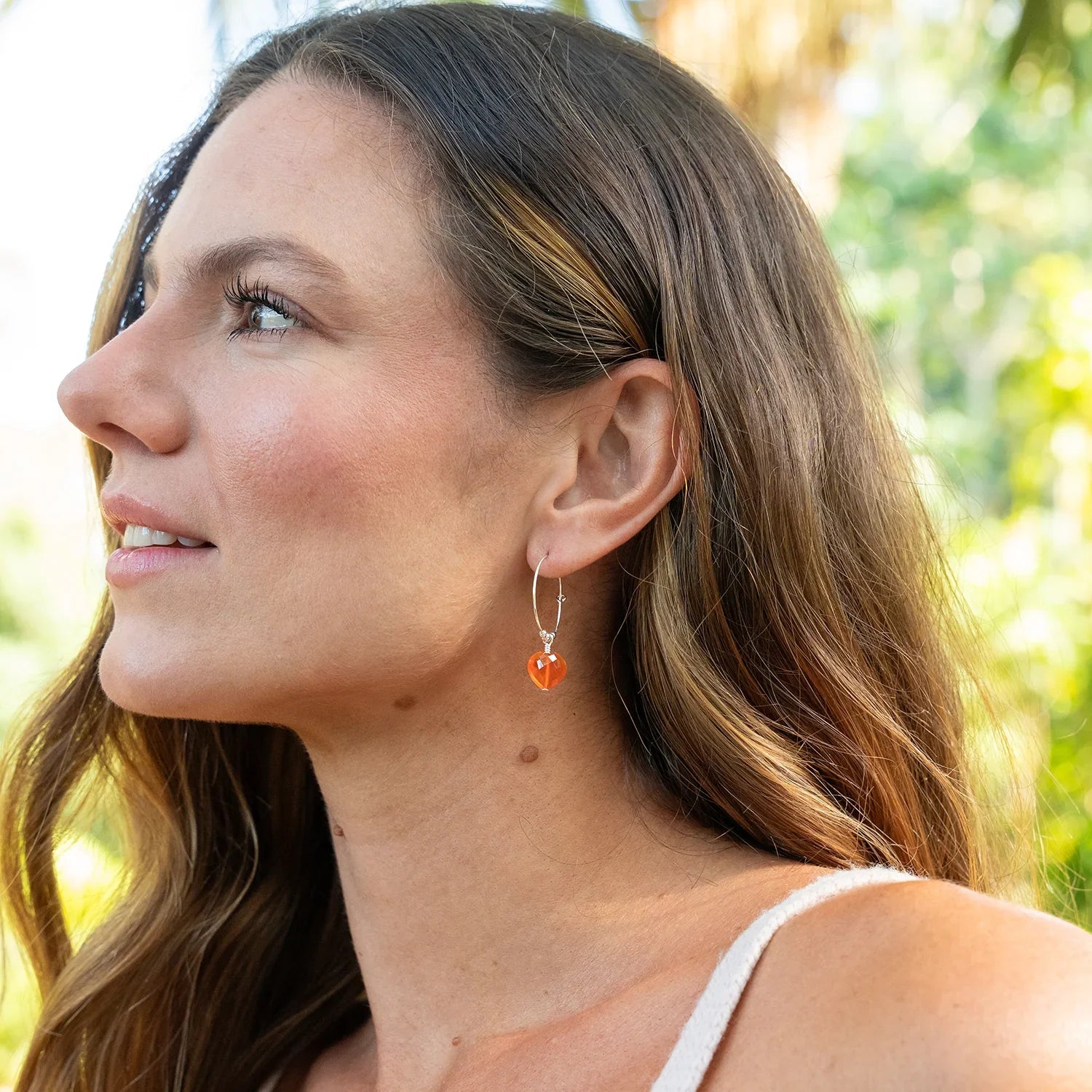 Carnelian Crystal Heart Dangle Hoop Earrings