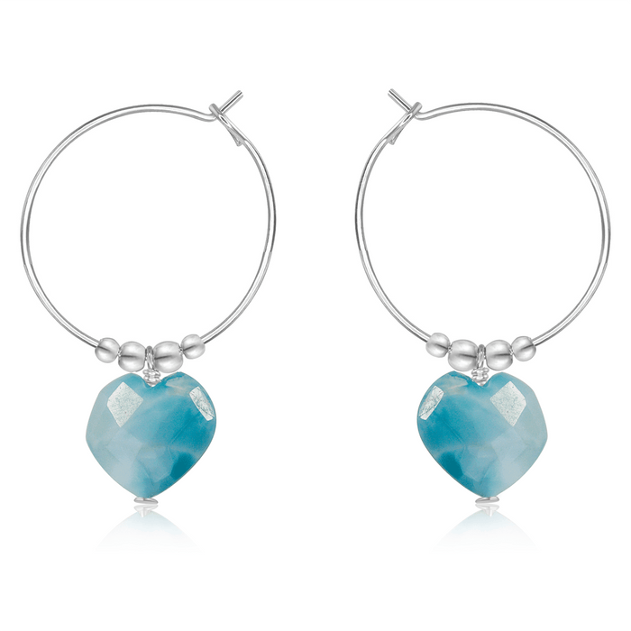 Larimar Crystal Heart Dangle Hoop Earrings - Larimar Crystal Heart Dangle Hoop Earrings - Sterling Silver - Luna Tide Handmade Crystal Jewellery