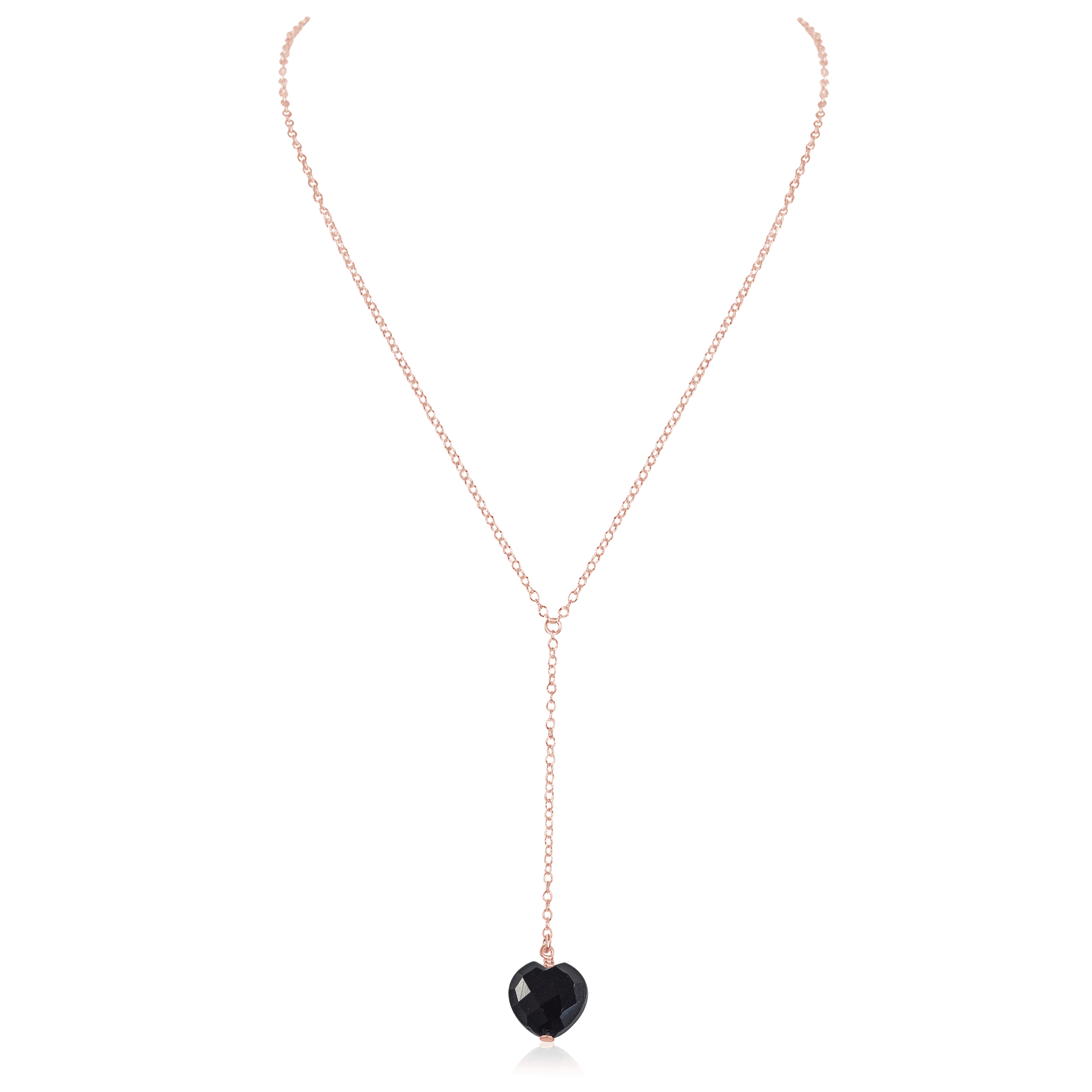 Black Onyx Crystal Heart Lariat Necklace - Black Onyx Crystal Heart Lariat Necklace - 14k Rose Gold Fill - Luna Tide Handmade Crystal Jewellery
