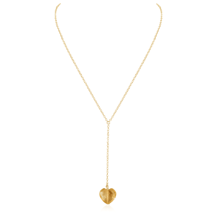 Citrine Crystal Heart Lariat Necklace - Citrine Crystal Heart Lariat Necklace - 14k Gold Fill - Luna Tide Handmade Crystal Jewellery