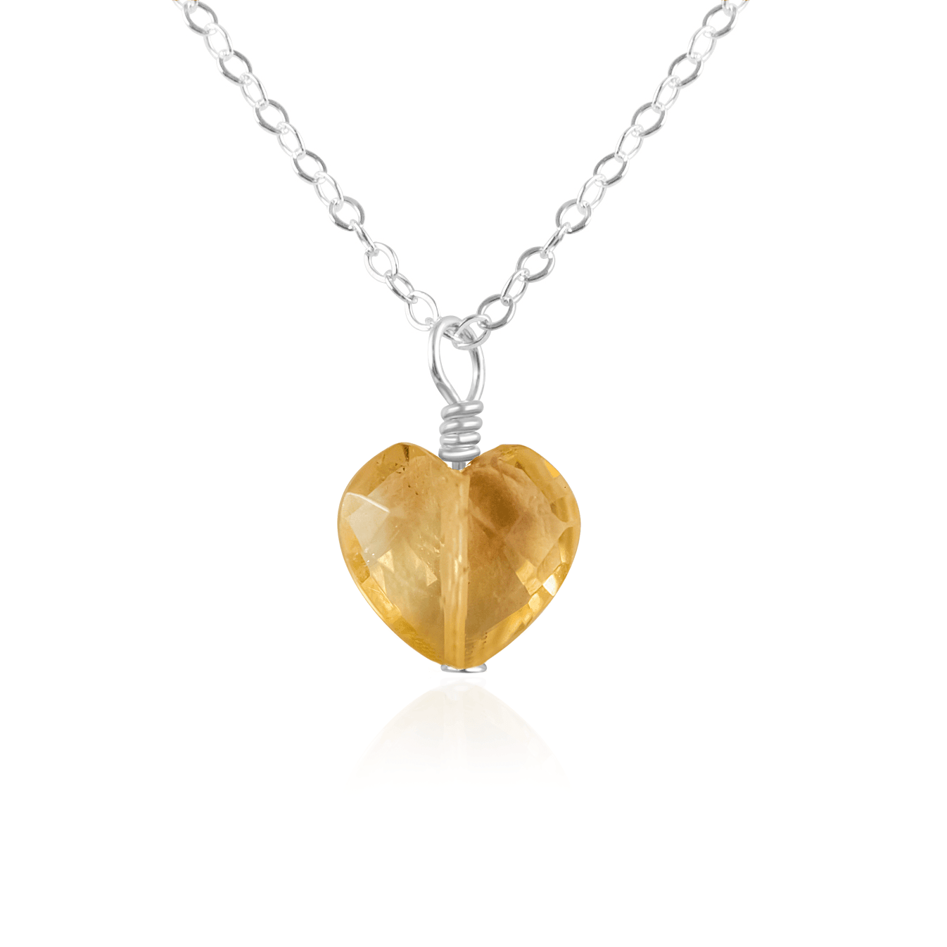 Citrine Crystal Heart Pendant Necklace - Citrine Crystal Heart Pendant Necklace - Sterling Silver / Cable - Luna Tide Handmade Crystal Jewellery