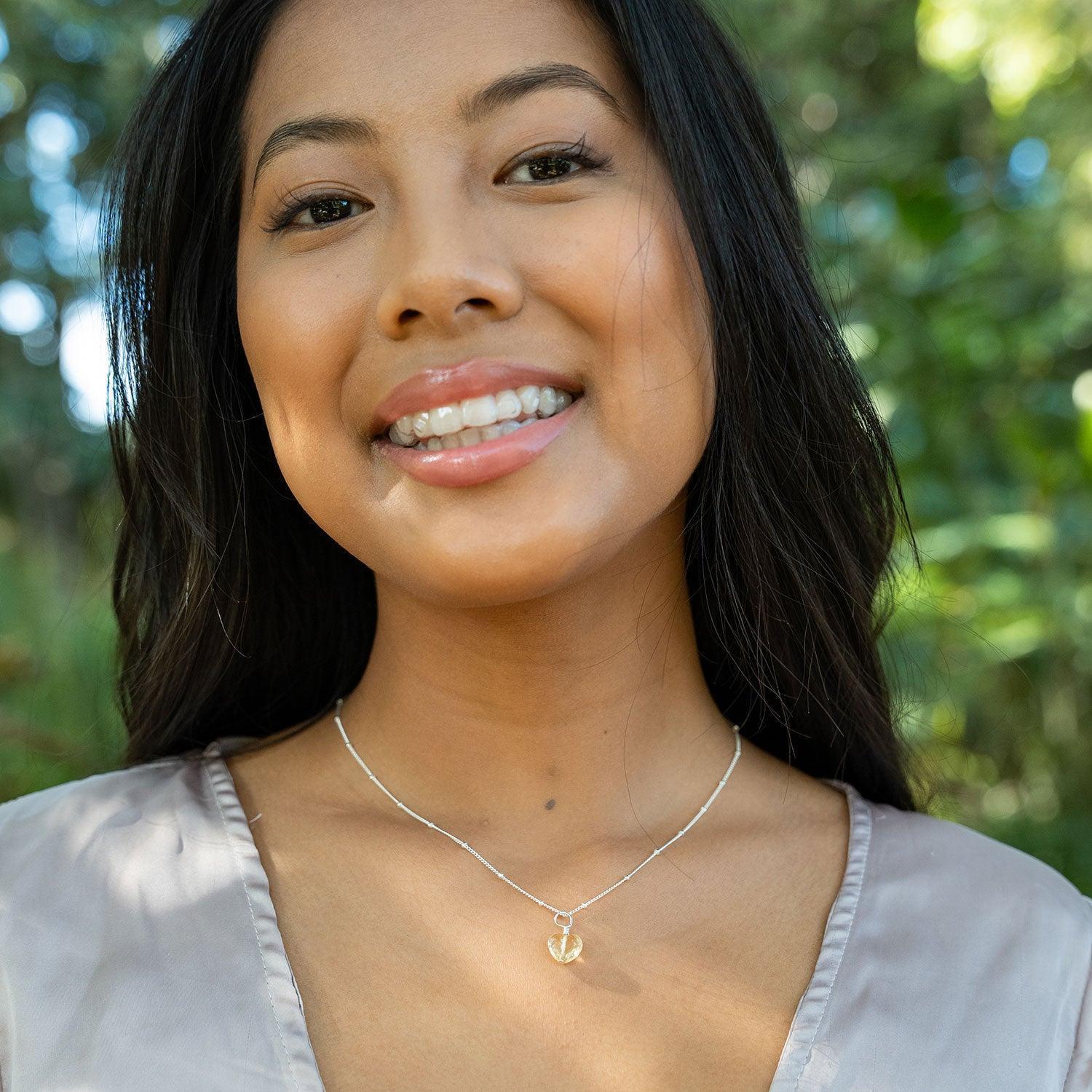 Citrine Crystal Heart Pendant Necklace - Citrine Crystal Heart Pendant Necklace - 14k Gold Fill / Cable - Luna Tide Handmade Crystal Jewellery