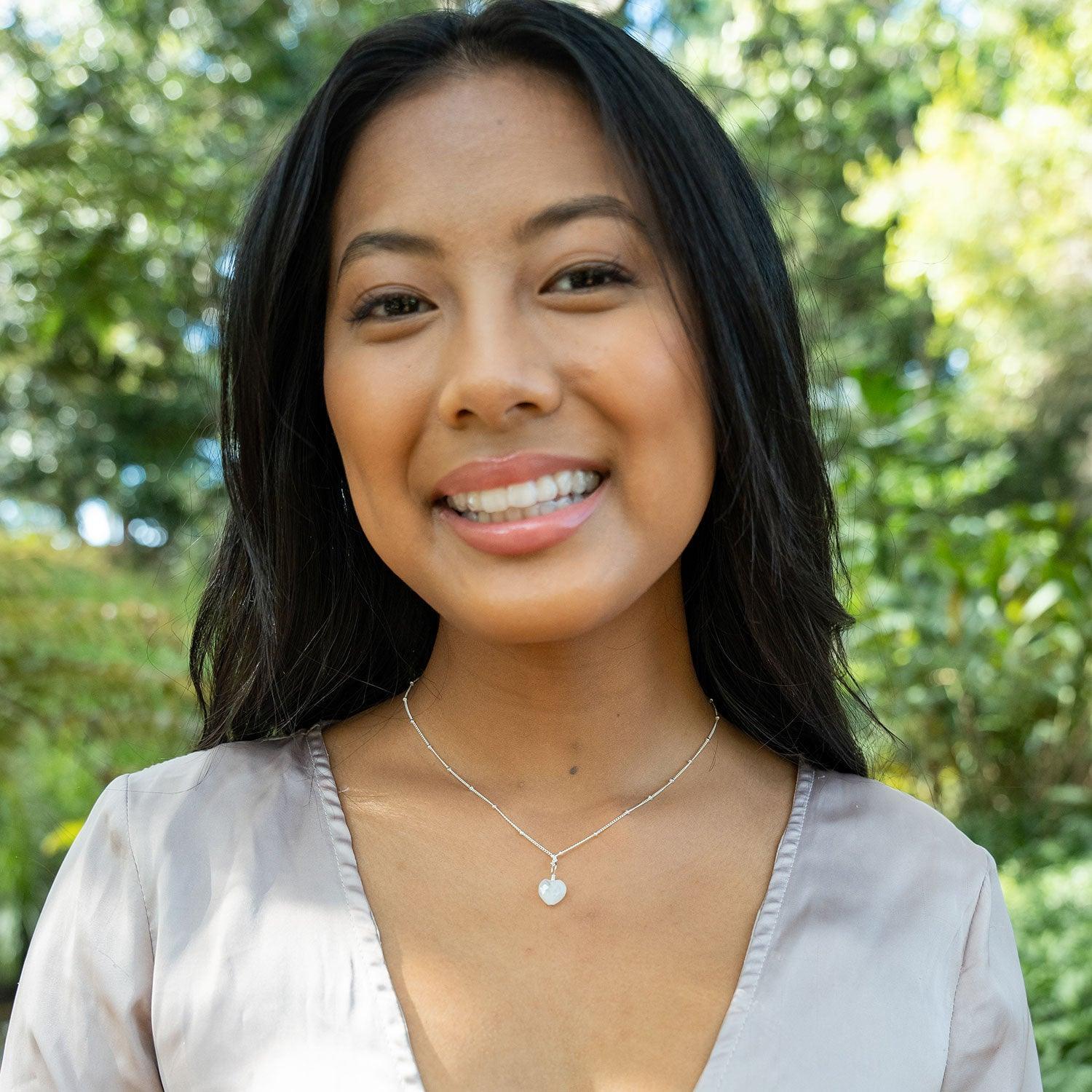 Rainbow Moonstone Crystal Heart Pendant Necklace - Rainbow Moonstone Crystal Heart Pendant Necklace - 14k Gold Fill / Cable - Luna Tide Handmade Crystal Jewellery