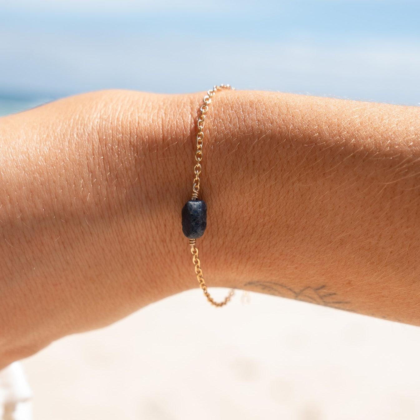 Raw Sapphire Crystal Jewellery Set - Raw Sapphire Crystal Jewellery Set - Sterling Silver / Cable / Necklace & Earrings & Bracelet - Luna Tide Handmade Crystal Jewellery