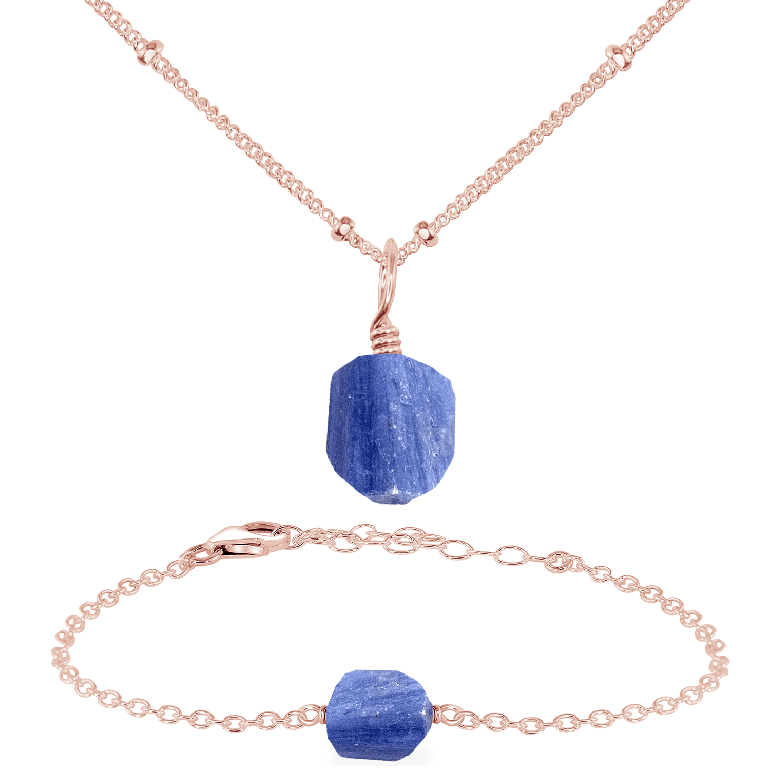 Raw Kyanite Crystal Jewellery Set - Raw Kyanite Crystal Jewellery Set - 14k Rose Gold Fill / Satellite / Necklace & Bracelet - Luna Tide Handmade Crystal Jewellery