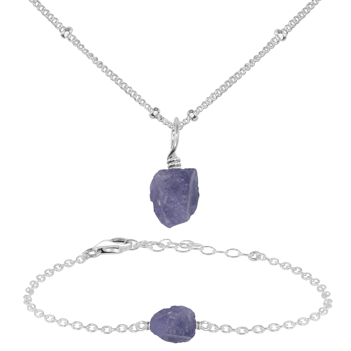 Raw Tanzanite Crystal Jewellery Set - Raw Tanzanite Crystal Jewellery Set - Sterling Silver / Satellite / Necklace & Bracelet - Luna Tide Handmade Crystal Jewellery