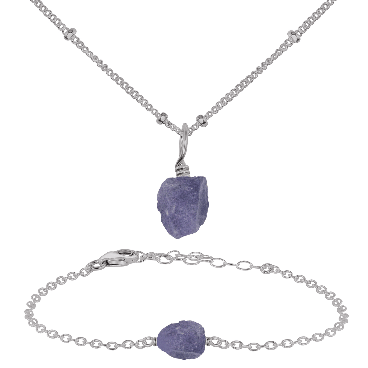Raw Tanzanite Crystal Jewellery Set - Raw Tanzanite Crystal Jewellery Set - Stainless Steel / Satellite / Necklace & Bracelet - Luna Tide Handmade Crystal Jewellery
