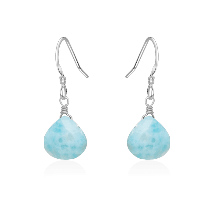 Larimar Gemstone Teardrop Dangle Earrings - Larimar Gemstone Teardrop Dangle Earrings - Sterling Silver - Luna Tide Handmade Crystal Jewellery