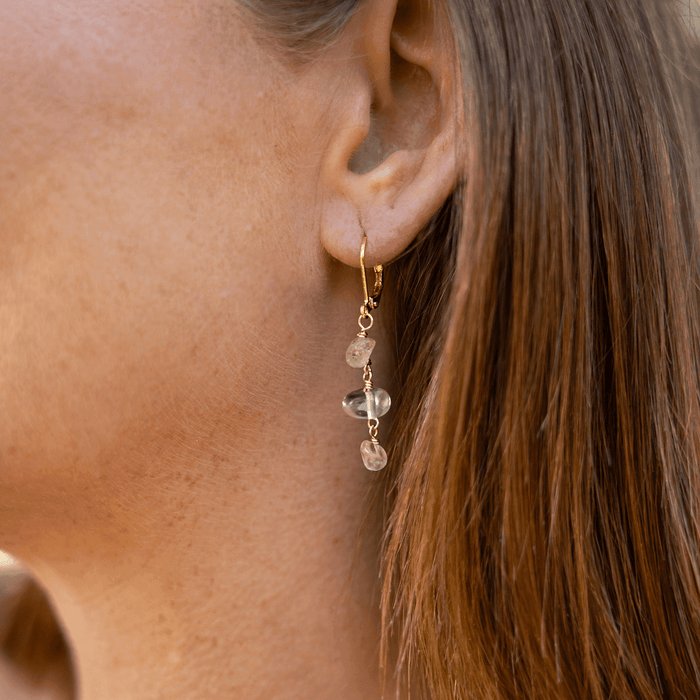 Citrine Crystal Beaded Chain Dangle Leverback Earrings - Citrine Crystal Beaded Chain Dangle Leverback Earrings - 14k Gold Fill - Luna Tide Handmade Crystal Jewellery
