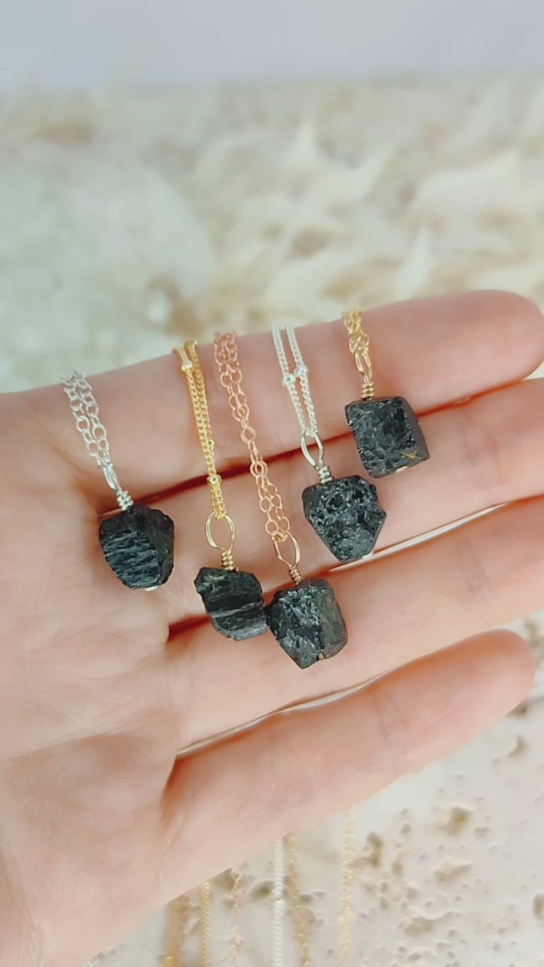 Raw Black Tourmaline Natural Crystal Pendant Necklace
