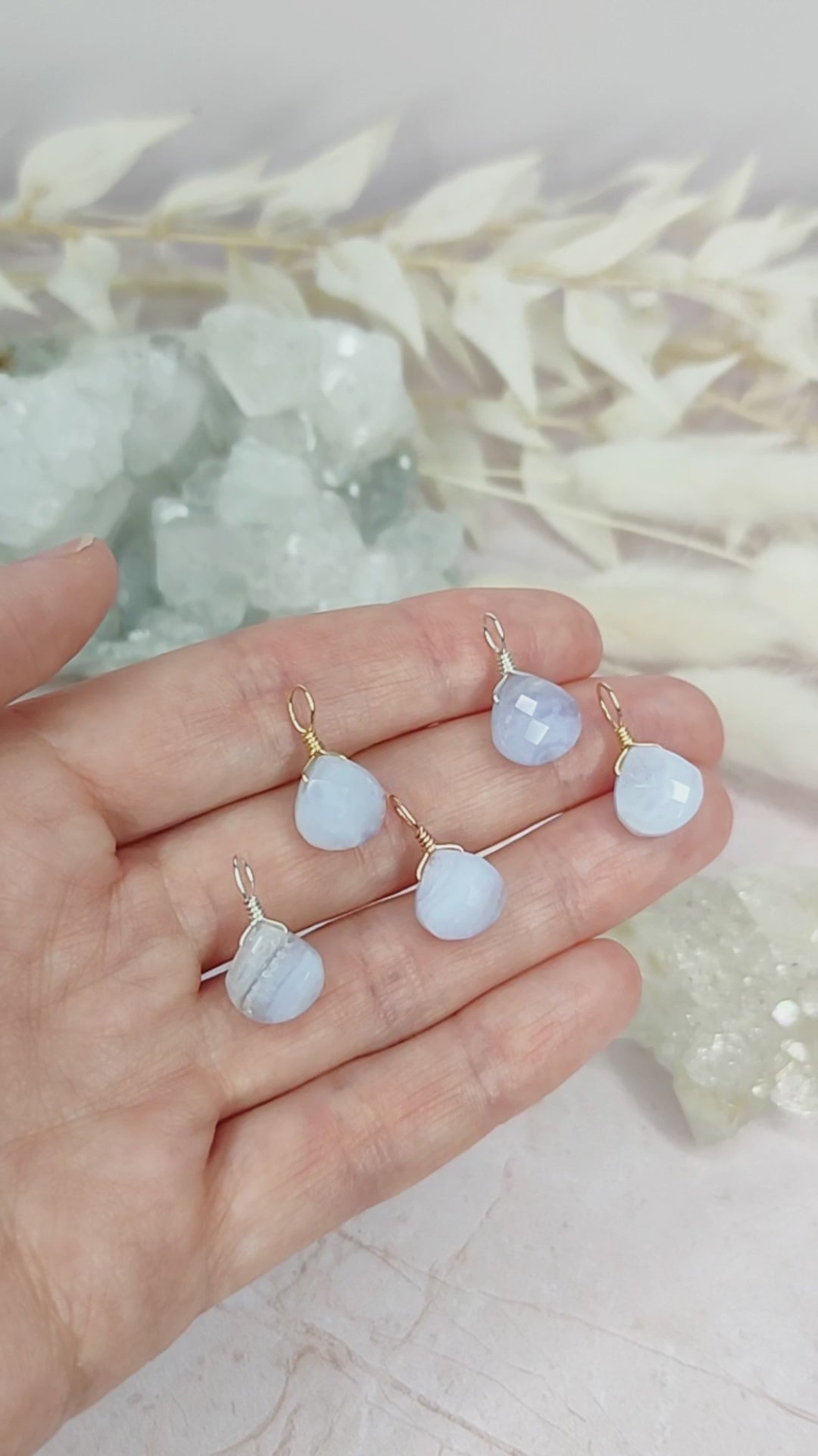 Tiny Blue Lace Agate Teardrop Gemstone Pendant