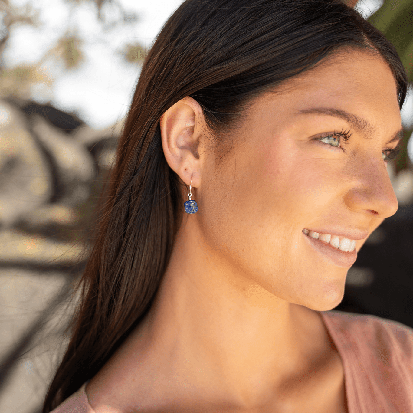 Raw Blue Lapis Lazuli Crystal Dangle Drop Earrings - Raw Blue Lapis Lazuli Crystal Dangle Drop Earrings - Sterling Silver - Luna Tide Handmade Crystal Jewellery