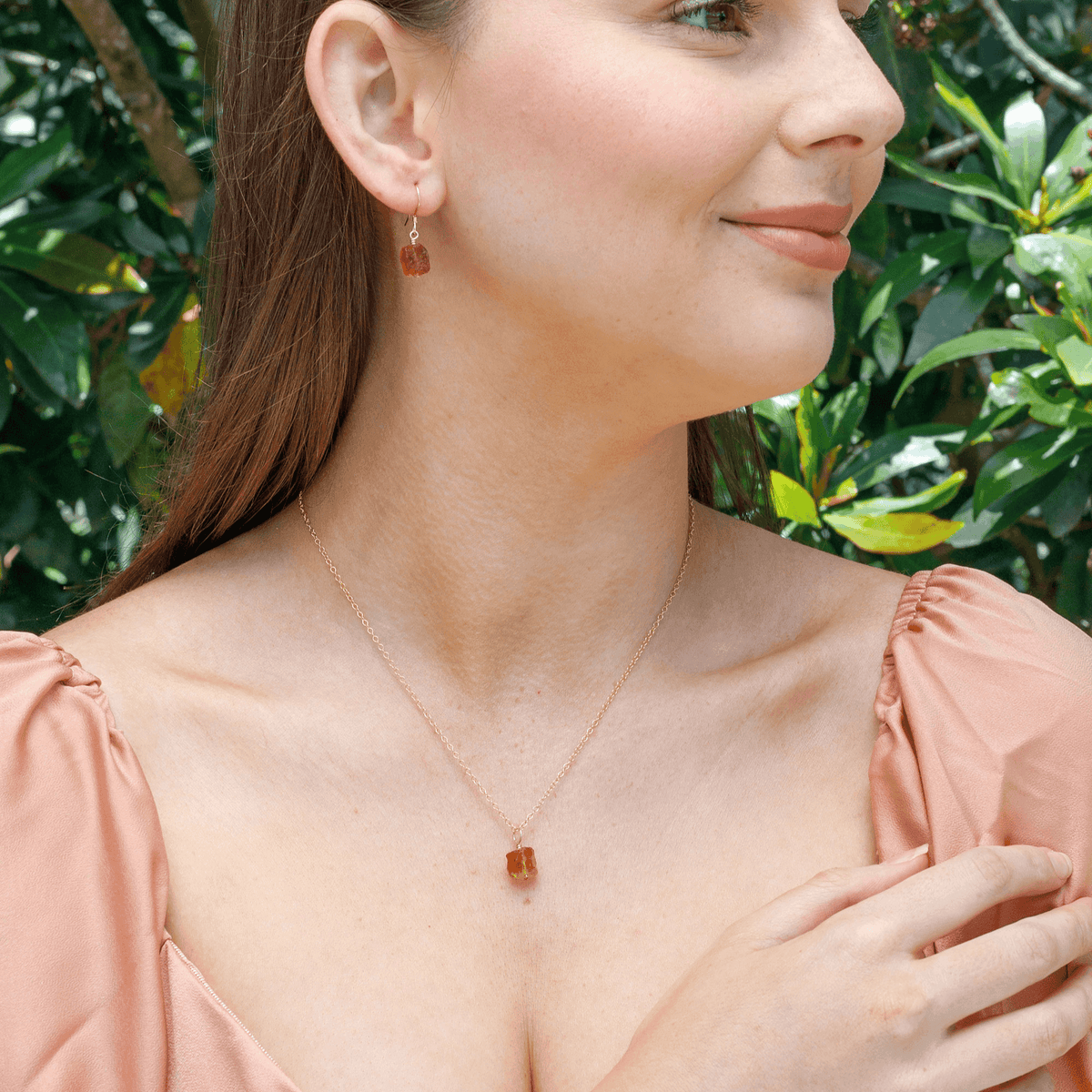 Raw Citrine Crystal Earrings & Necklace Set - Raw Citrine Crystal Earrings & Necklace Set - 14k Gold Fill / Cable - Luna Tide Handmade Crystal Jewellery