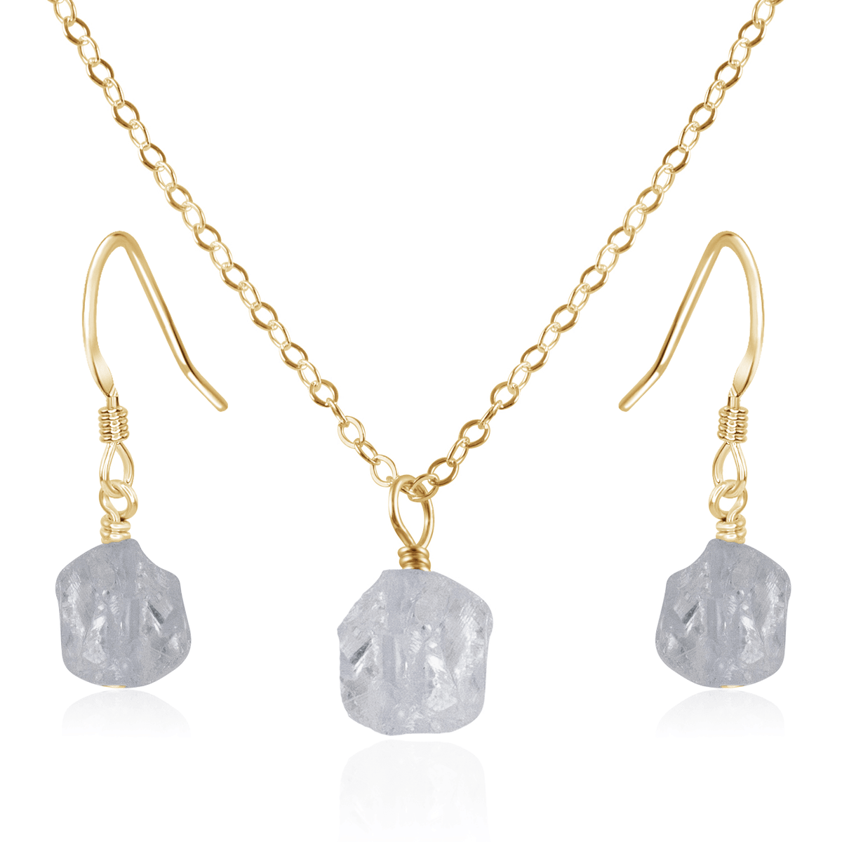 Raw Crystal Quartz Jewellery Set - Raw Crystal Quartz Jewellery Set - 14k Gold Fill / Cable / Necklace & Earrings - Luna Tide Handmade Crystal Jewellery