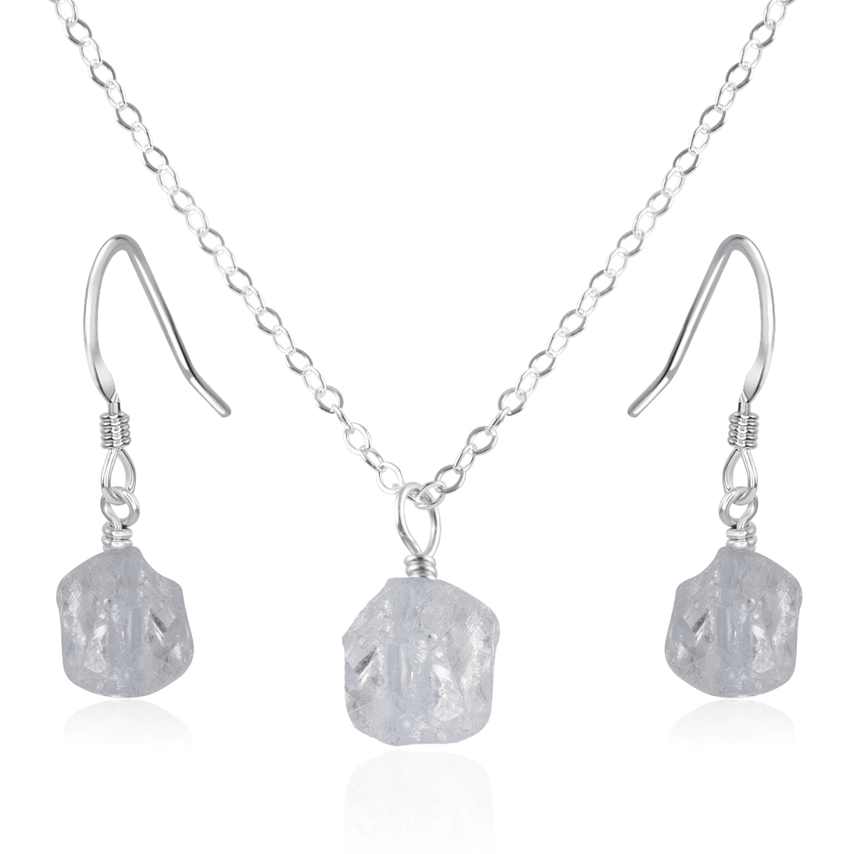 Raw Crystal Quartz Jewellery Set - Raw Crystal Quartz Jewellery Set - Sterling Silver / Cable / Necklace & Earrings - Luna Tide Handmade Crystal Jewellery