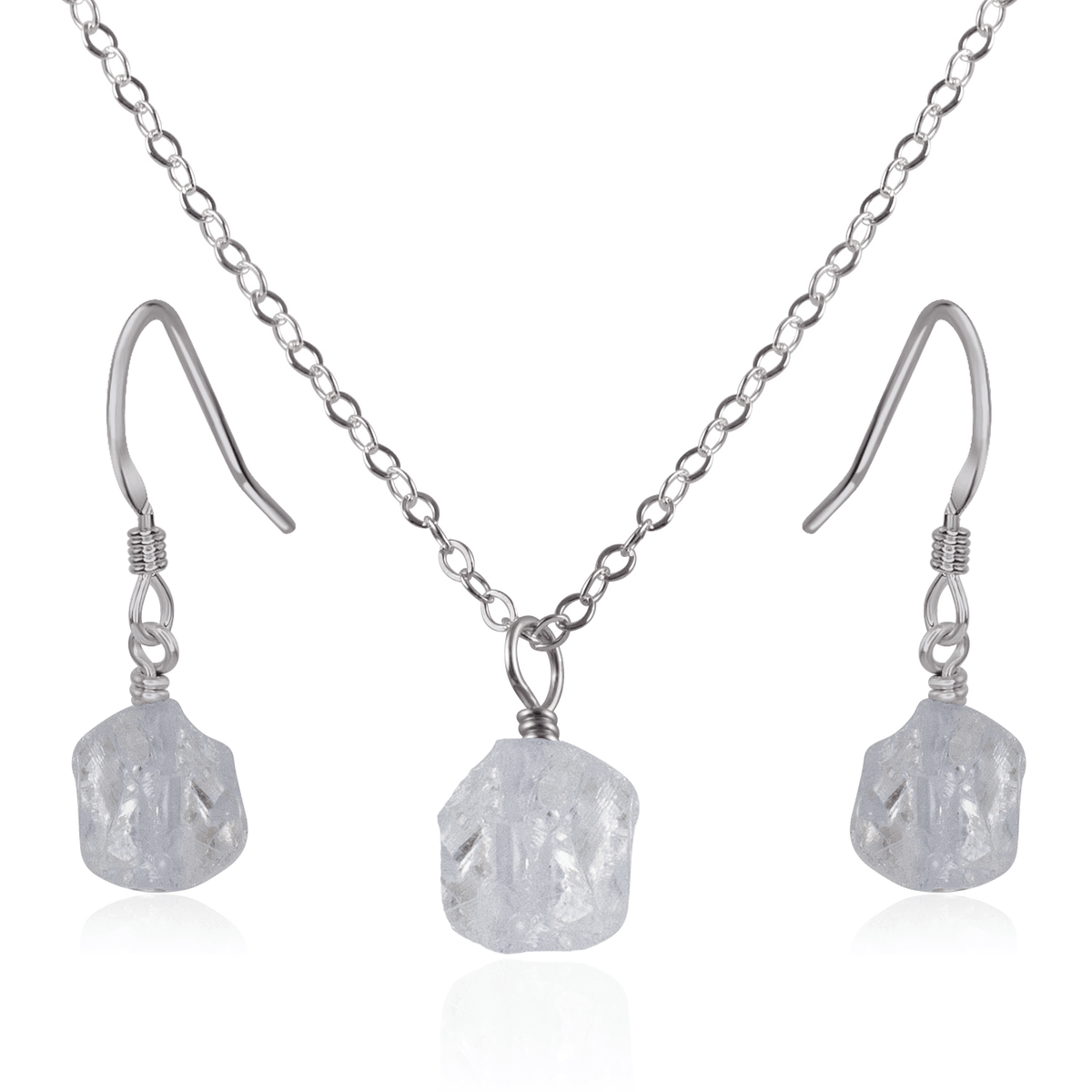 Raw Crystal Quartz Jewellery Set - Raw Crystal Quartz Jewellery Set - Stainless Steel / Cable / Necklace & Earrings - Luna Tide Handmade Crystal Jewellery