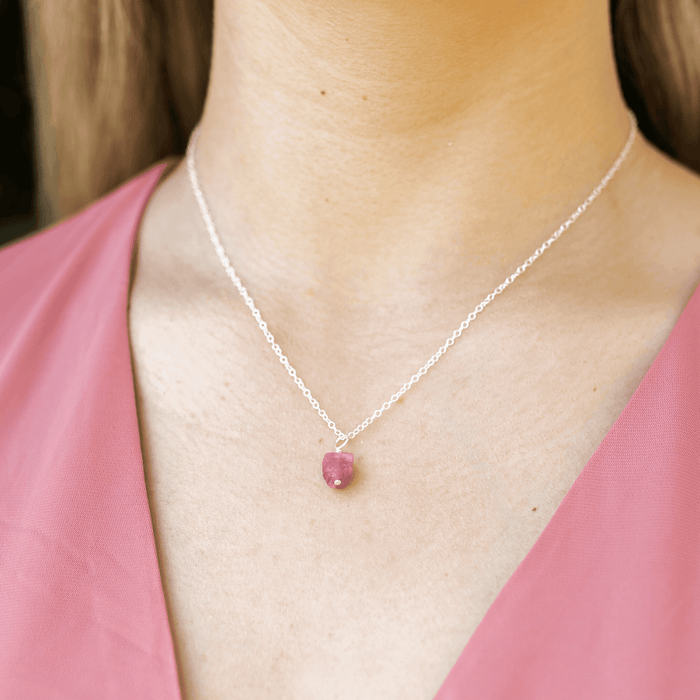 Raw Pink Tourmaline Crystal Jewellery Set - Raw Pink Tourmaline Crystal Jewellery Set - Sterling Silver / Cable / Necklace & Earrings & Bracelet - Luna Tide Handmade Crystal Jewellery