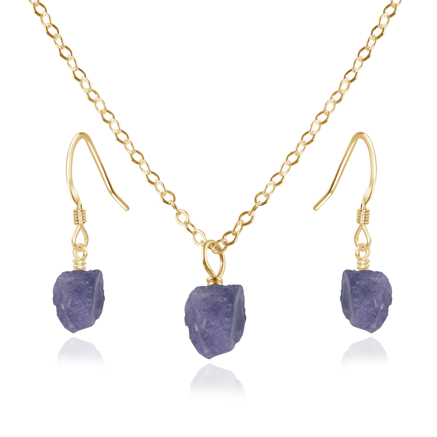 Raw Tanzanite Crystal Jewellery Set - Raw Tanzanite Crystal Jewellery Set - 14k Gold Fill / Cable / Necklace & Earrings - Luna Tide Handmade Crystal Jewellery