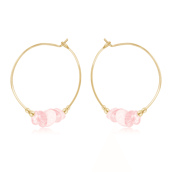 Rose Quartz Crystal Chip Large Hoop Earrings - Rose Quartz Crystal Chip Large Hoop Earrings - 14k Gold Fill - Luna Tide Handmade Crystal Jewellery