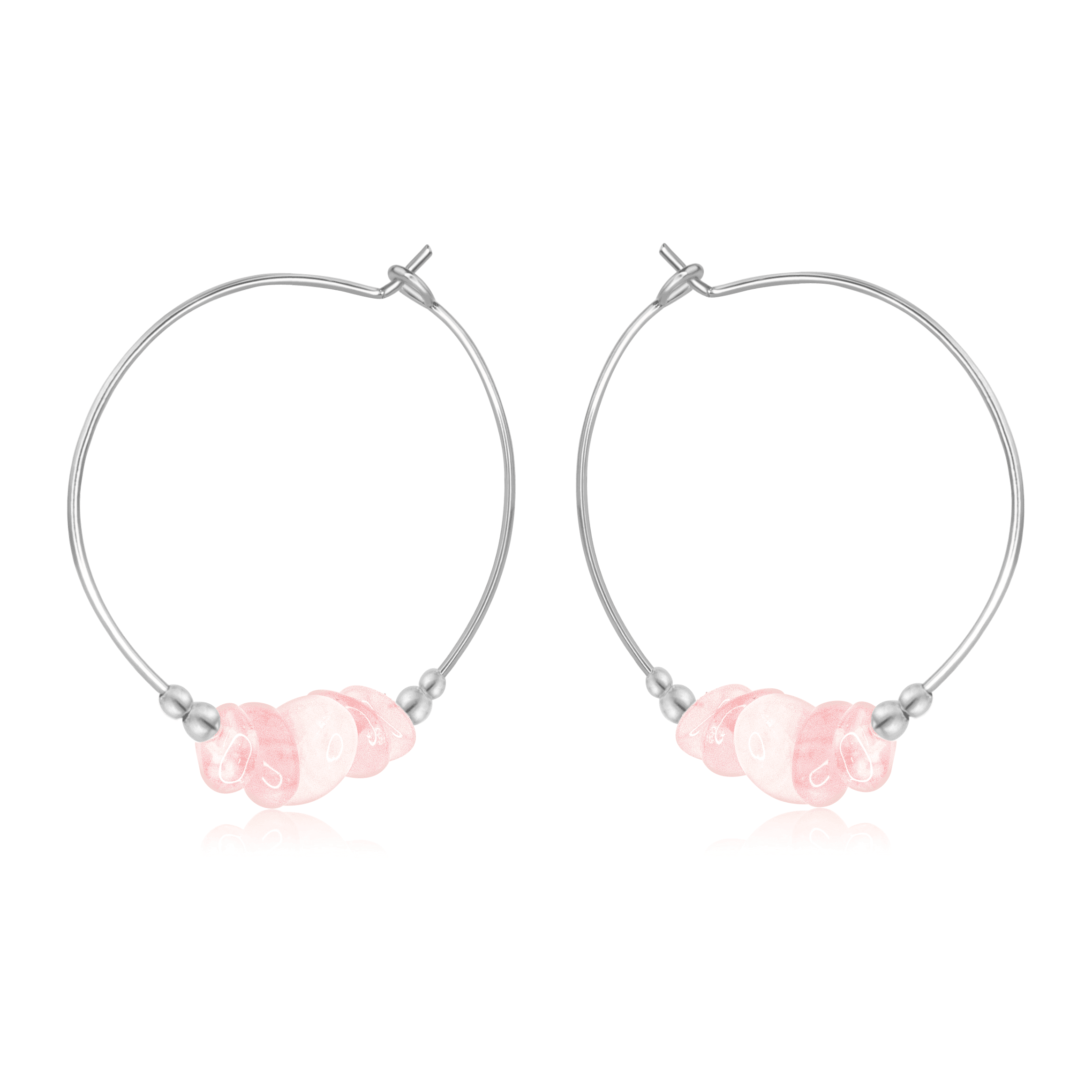 Rose Quartz Crystal Chip Large Hoop Earrings - Rose Quartz Crystal Chip Large Hoop Earrings - Sterling Silver - Luna Tide Handmade Crystal Jewellery