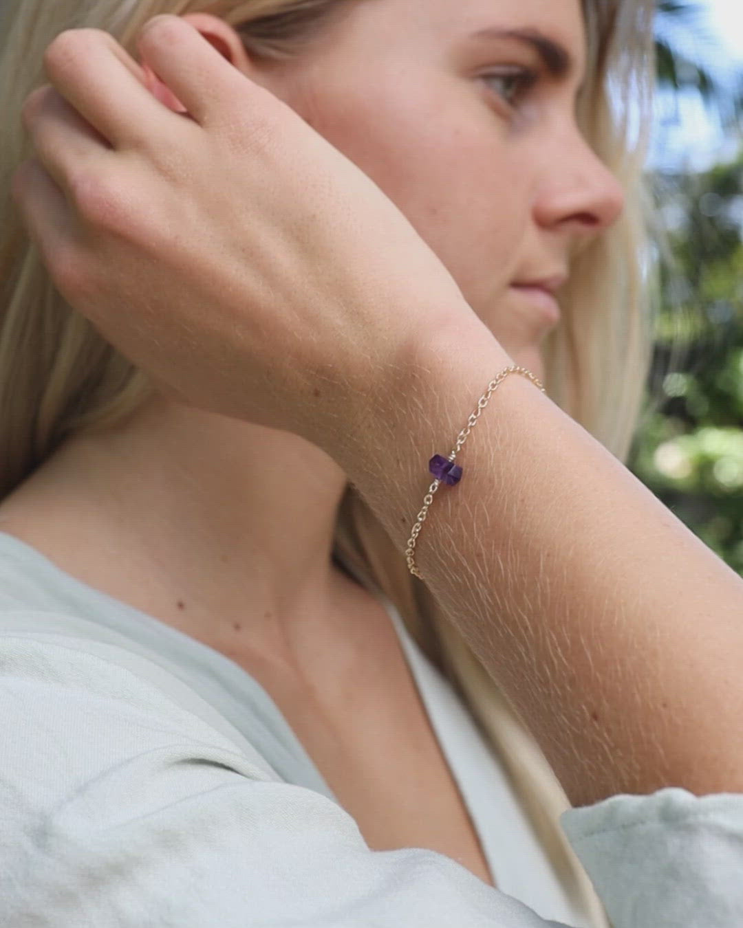 Amethyst Double Terminated Mini Crystal Point Bracelet