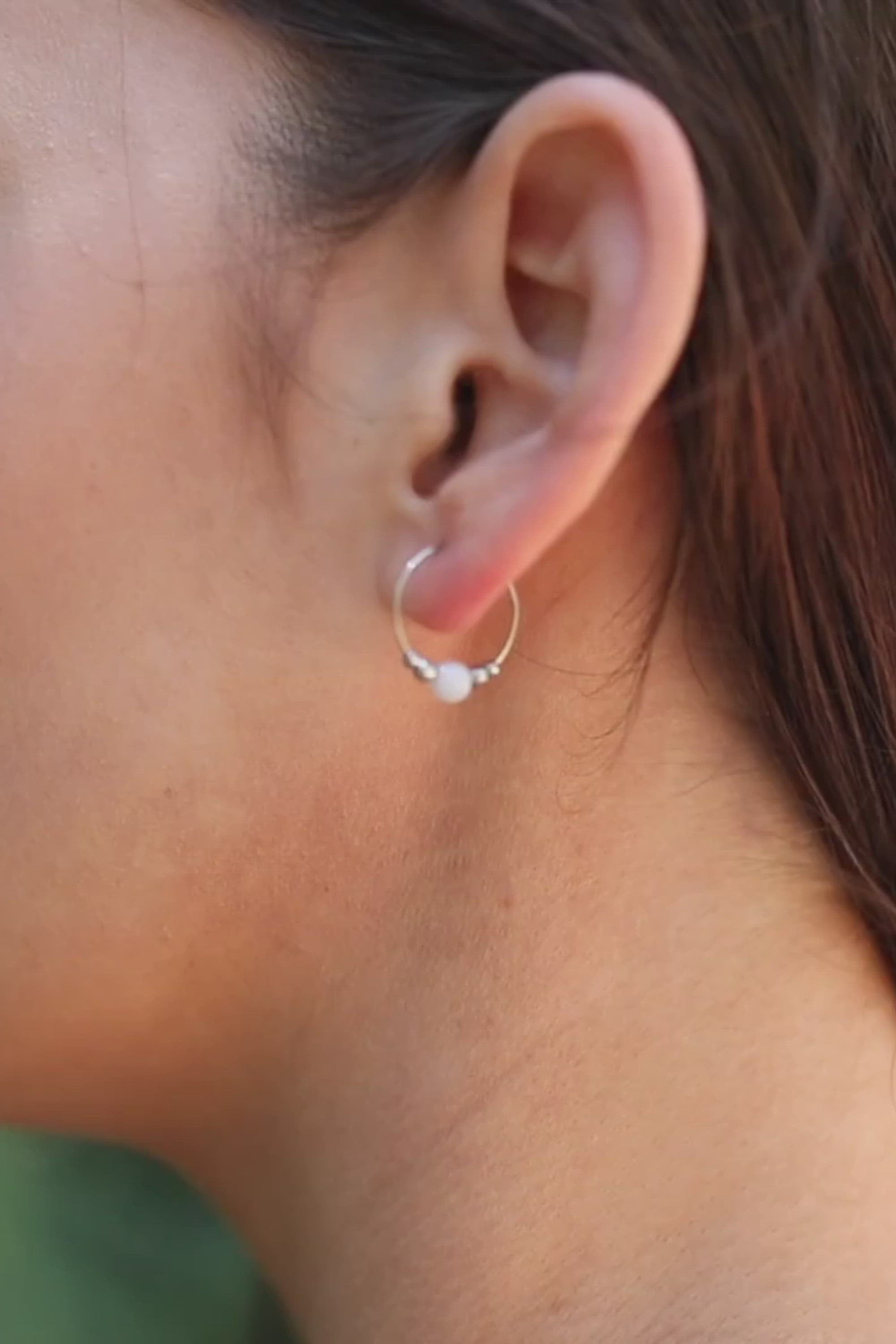Tiny Blue Lace Agate Bead Hoop Earrings