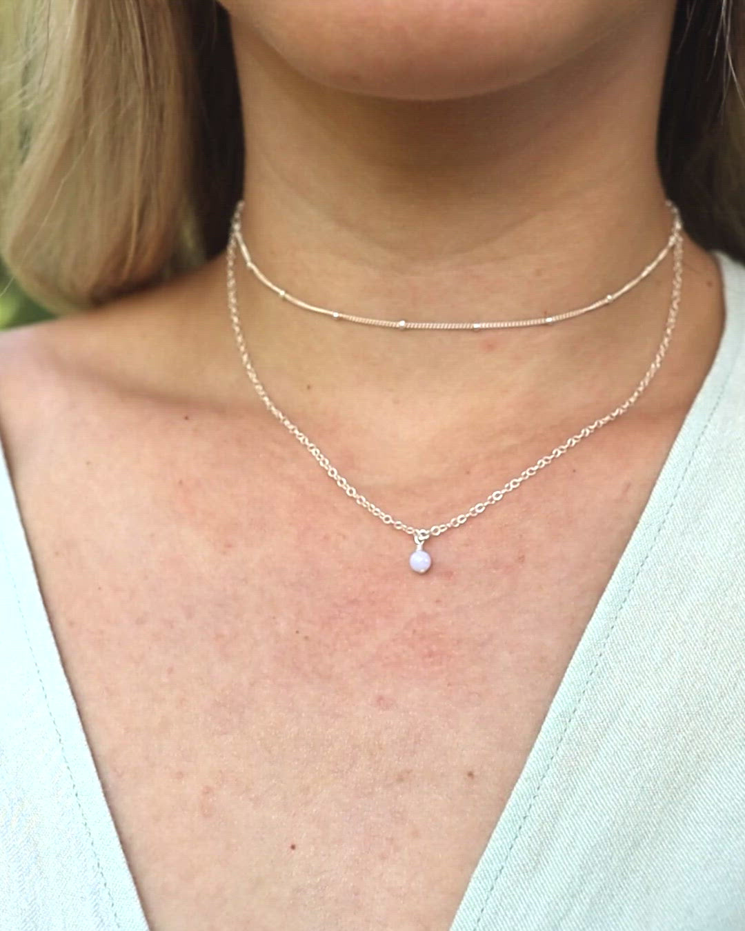 Blue Lace Agate Gemstone Chain Layered Choker Necklace