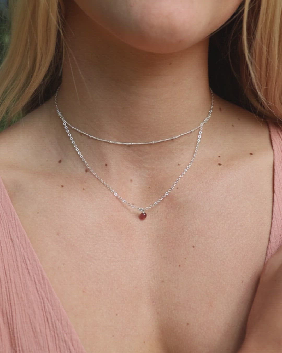 Pink Tourmaline Gemstone Chain Layered Choker Necklace