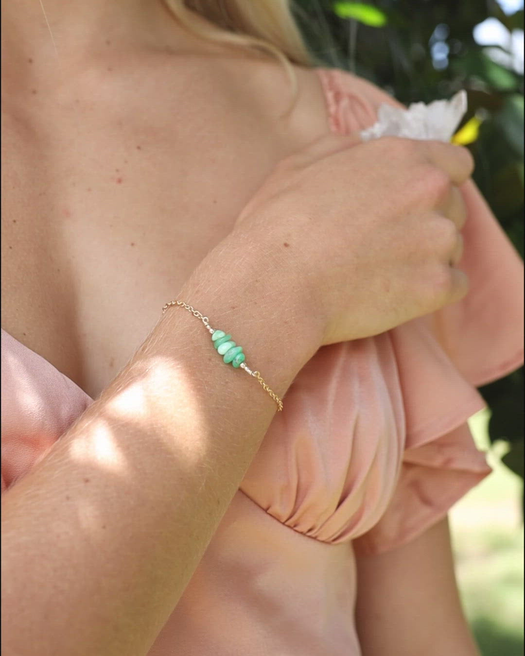 Chrysoprase Chip Bead Bar Bracelet