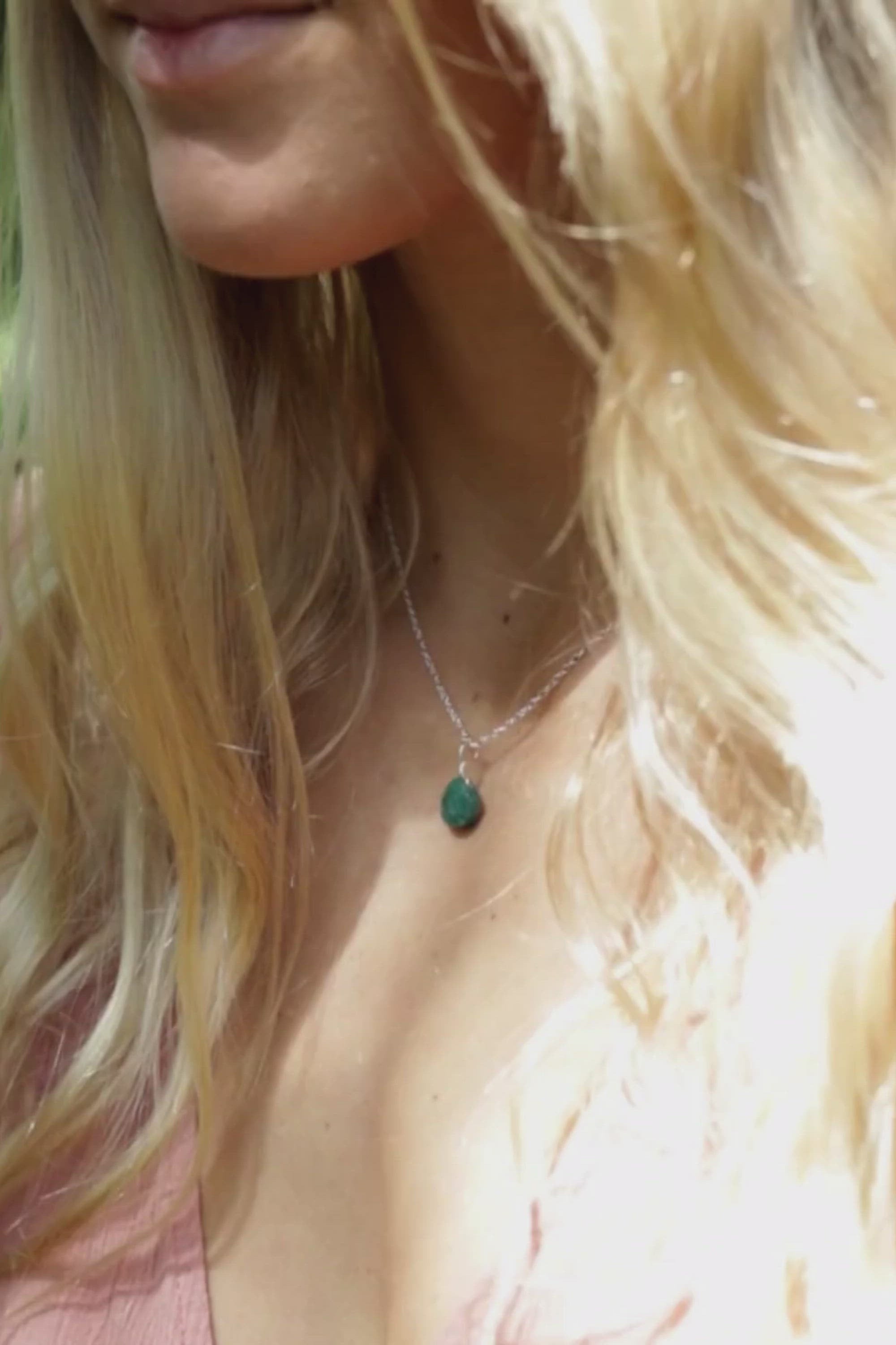 Tiny Aventurine Teardrop Crystal Pendant Necklace