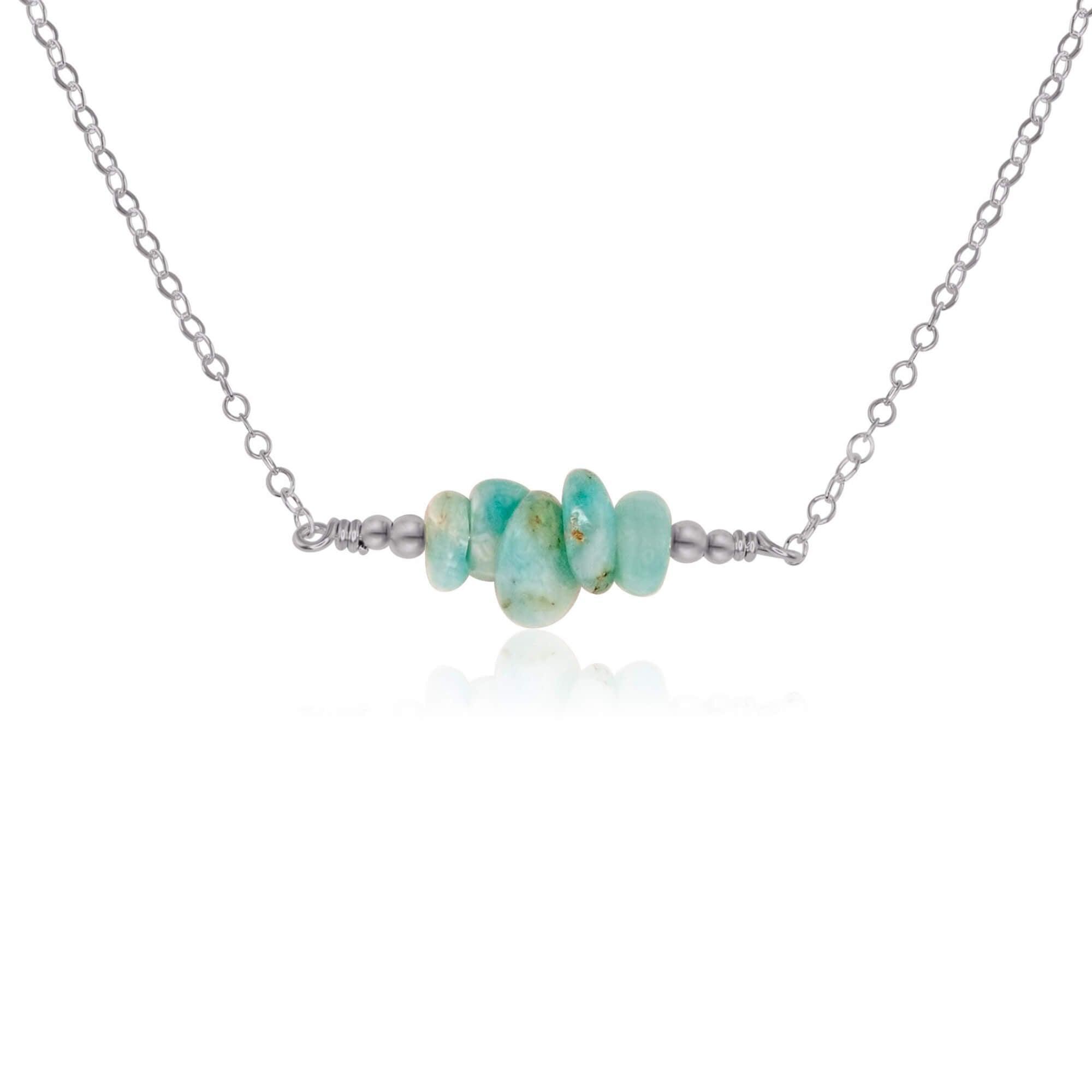 Amazonite Chip Bead Bar Necklace - Amazonite Chip Bead Bar Necklace - Stainless Steel - Luna Tide Handmade Crystal Jewellery