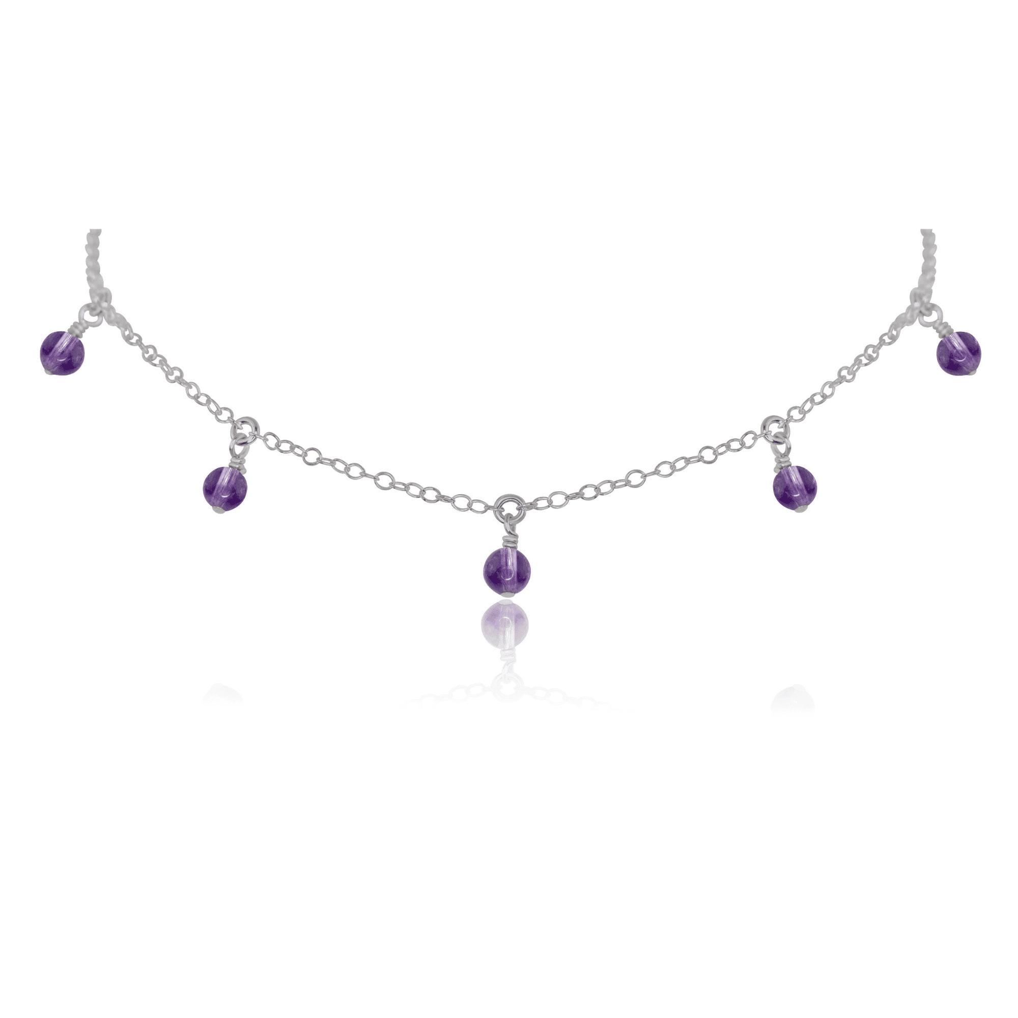 Amethyst Bead Drop Choker - Amethyst Bead Drop Choker - Stainless Steel - Luna Tide Handmade Crystal Jewellery