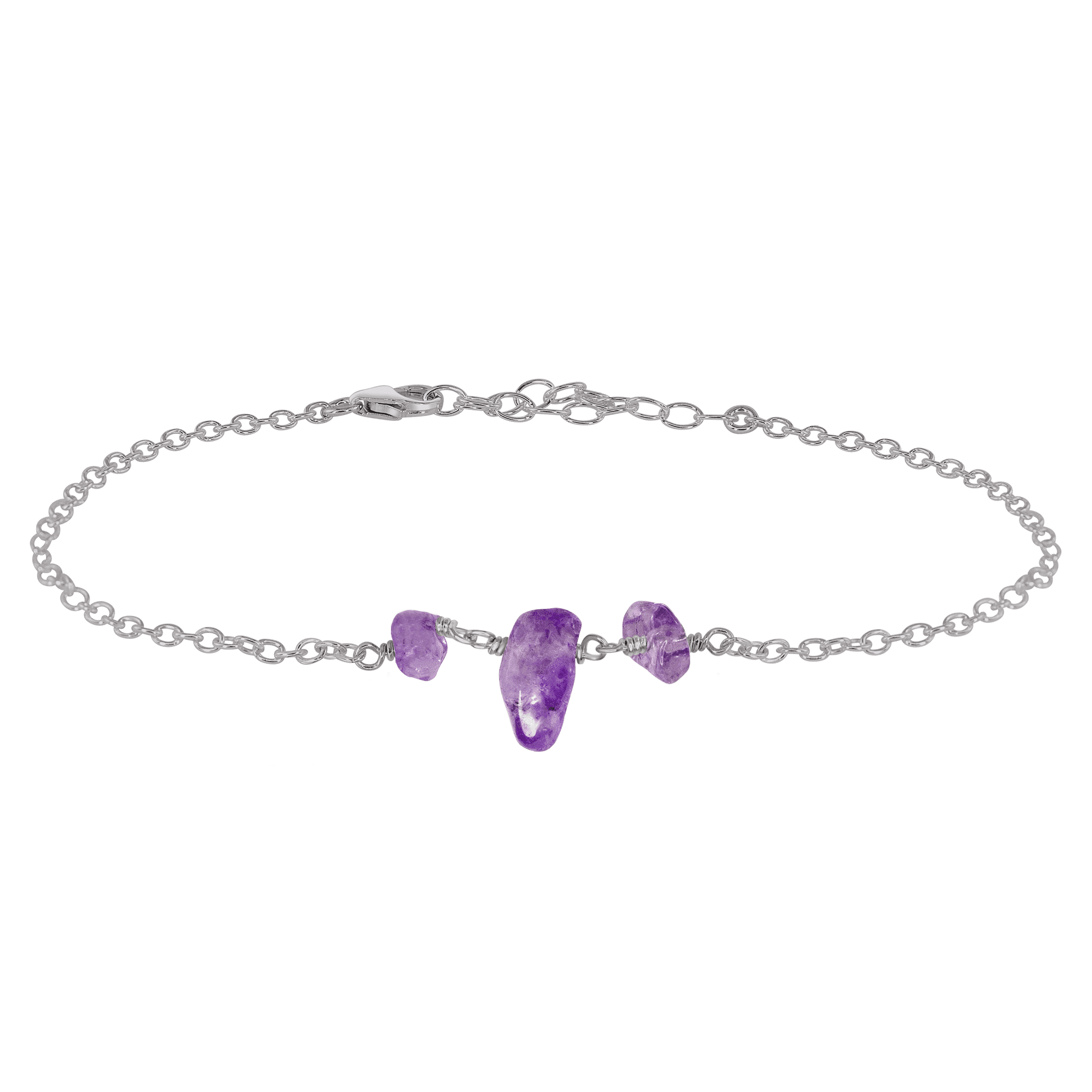Amethyst Beaded Chain Anklet - Amethyst Beaded Chain Anklet - Stainless Steel - Luna Tide Handmade Crystal Jewellery