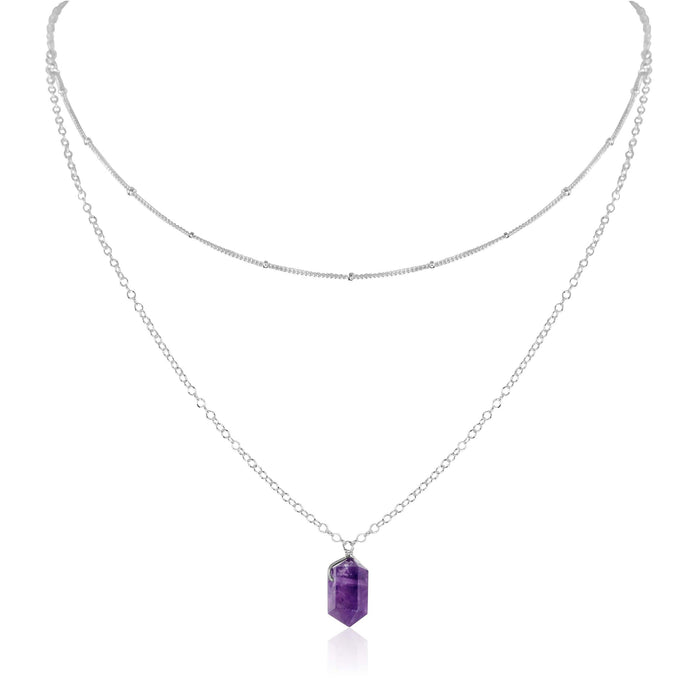 Amethyst Double Terminated Crystal Chain Layered Choker Necklace - Amethyst Double Terminated Crystal Chain Layered Choker Necklace - Sterling Silver - Luna Tide Handmade Crystal Jewellery