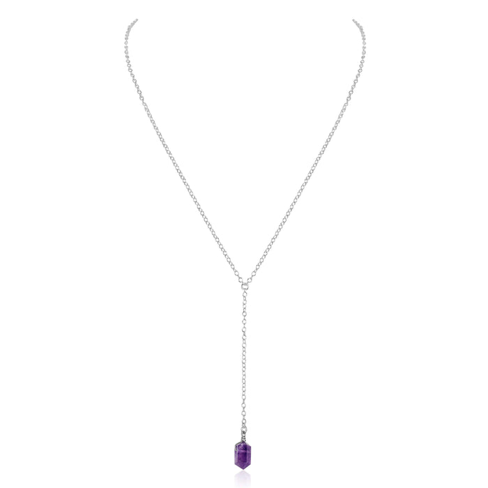 Amethyst Double Terminated Mini Crystal Point Lariat Necklace - Amethyst Double Terminated Mini Crystal Point Lariat Necklace - Sterling Silver - Luna Tide Handmade Crystal Jewellery