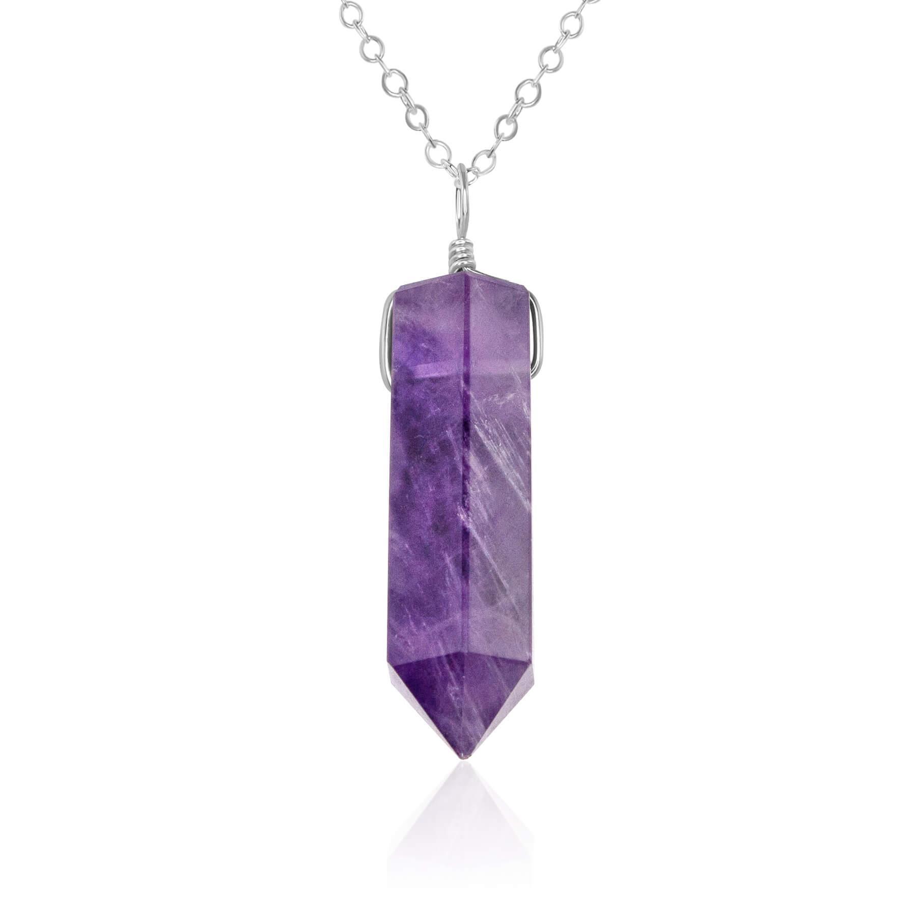Amethyst Gemstone Generator Tower Point Pendant Necklace - Amethyst Gemstone Generator Tower Point Pendant Necklace - Sterling Silver / Cable - Luna Tide Handmade Crystal Jewellery