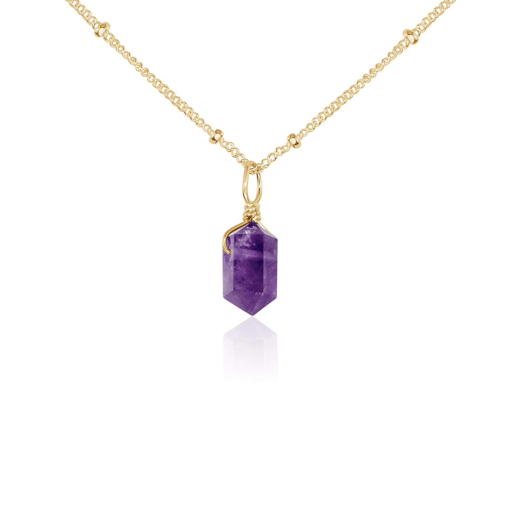 Amethyst Mini Double Terminated Crystal Point Pendant Necklace - Amethyst Mini Double Terminated Crystal Point Pendant Necklace - 14k Gold Fill / Satellite - Luna Tide Handmade Crystal Jewellery